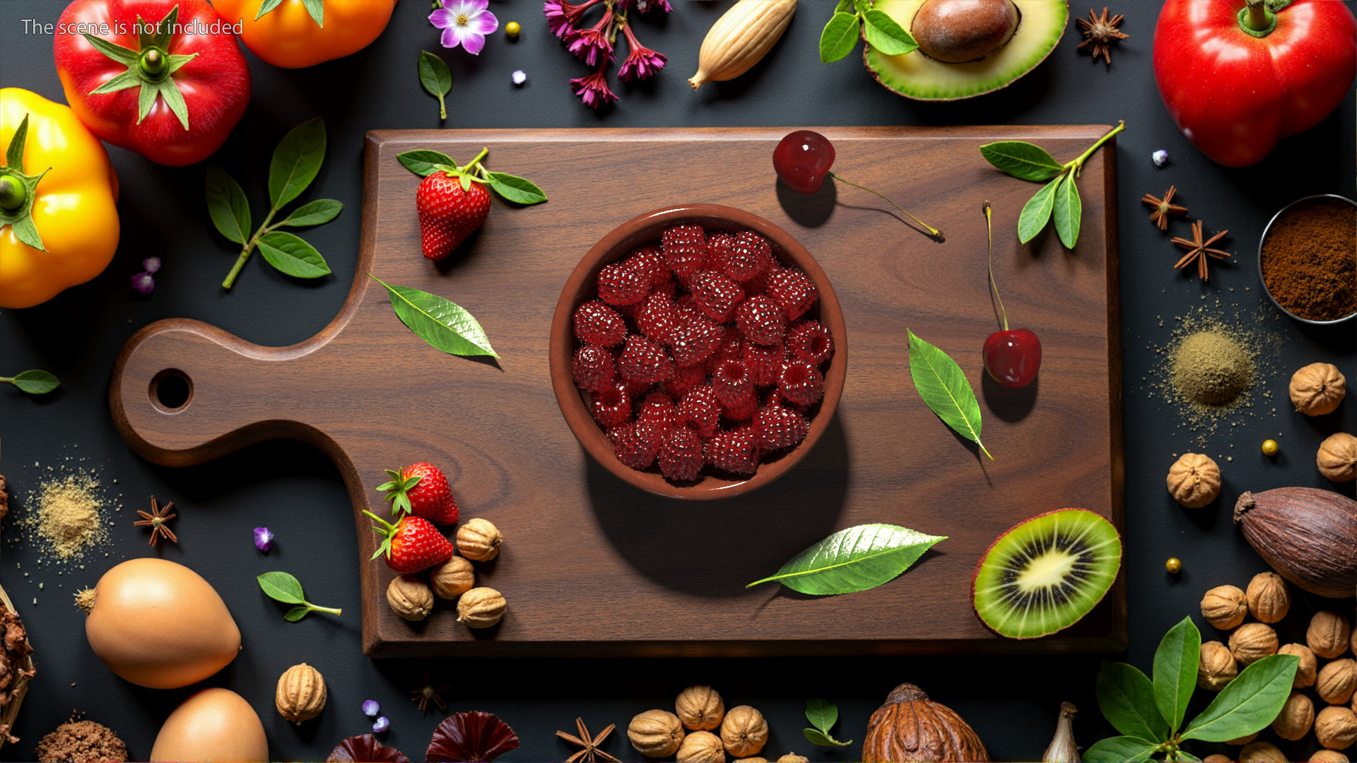 Raspberries in Bowl 3D model