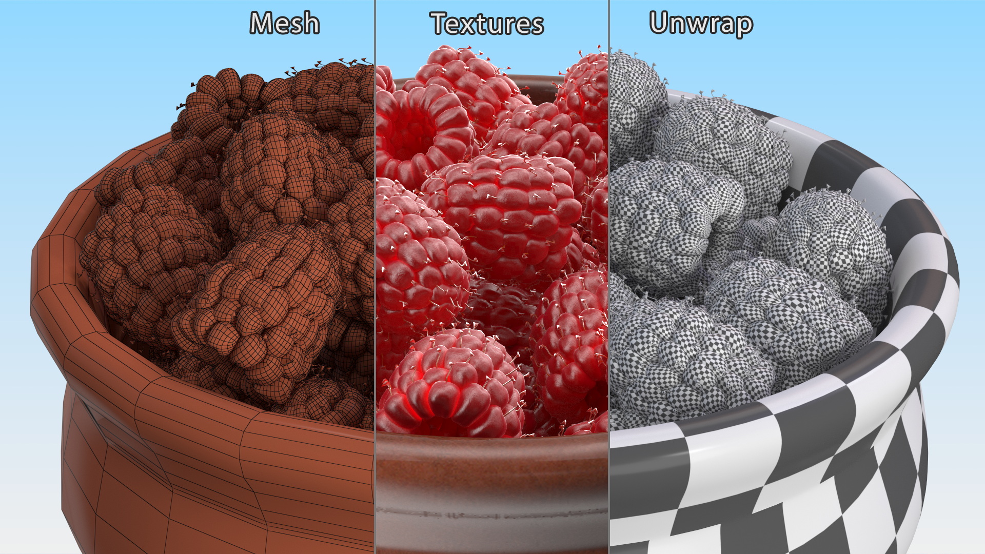 Raspberries in Bowl 3D model