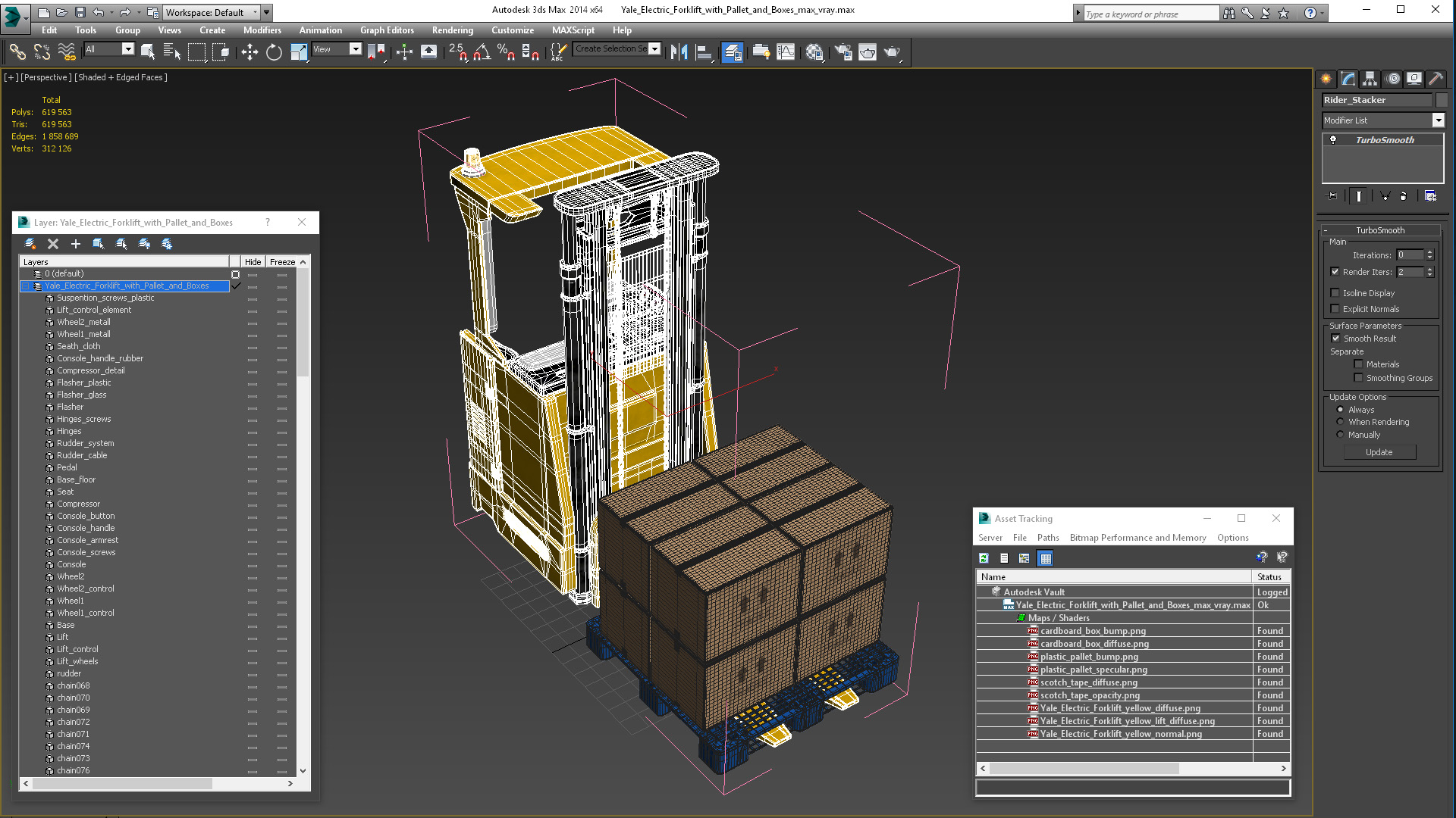 Yale Electric Forklift with Pallet and Boxes 3D model
