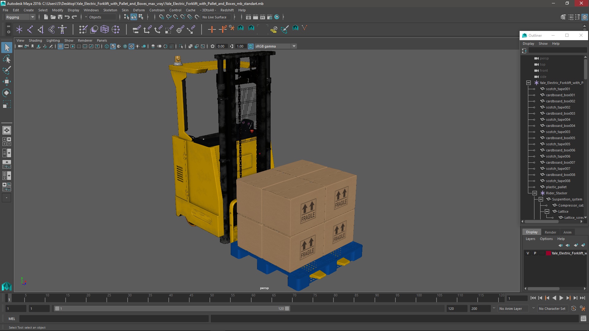 Yale Electric Forklift with Pallet and Boxes 3D model