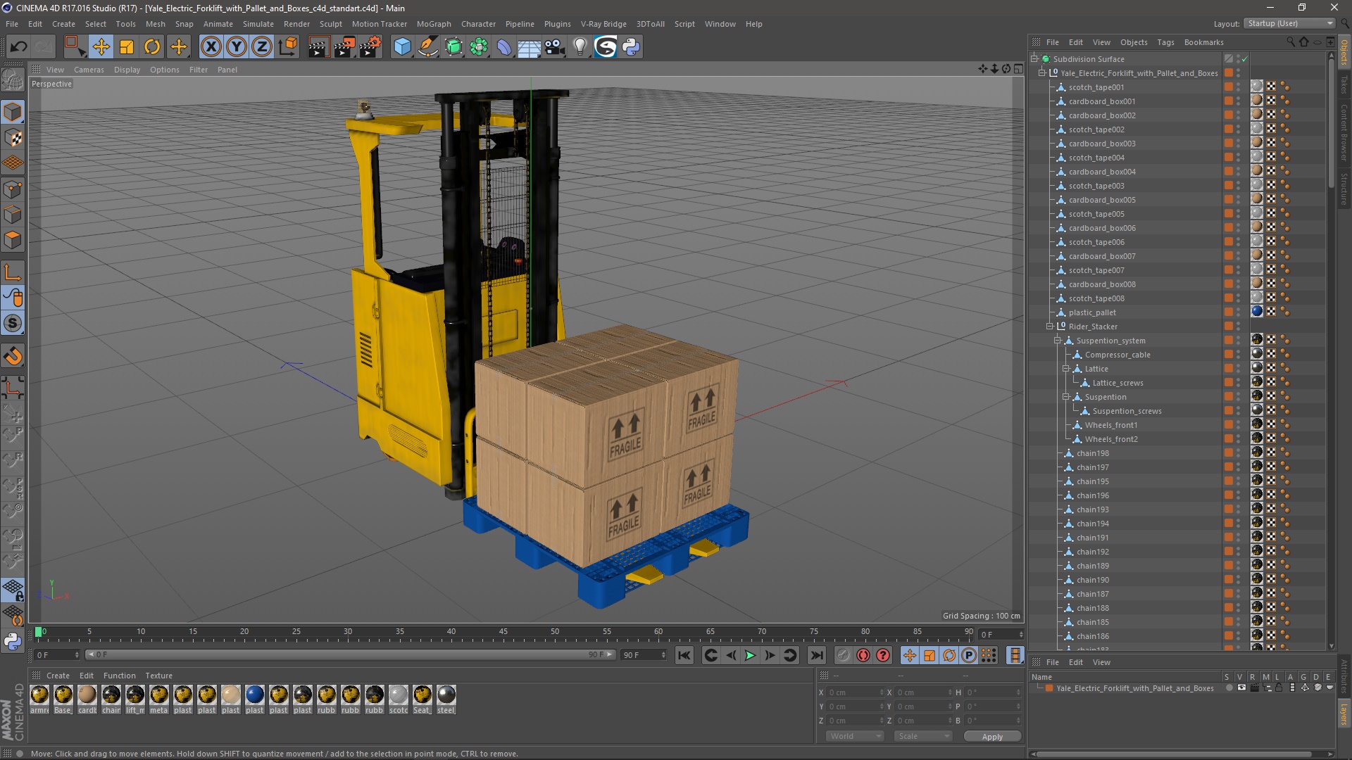Yale Electric Forklift with Pallet and Boxes 3D model