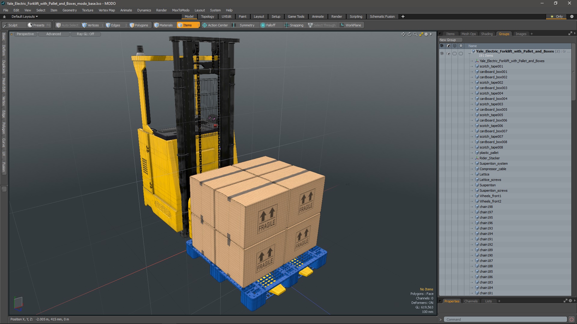 Yale Electric Forklift with Pallet and Boxes 3D model