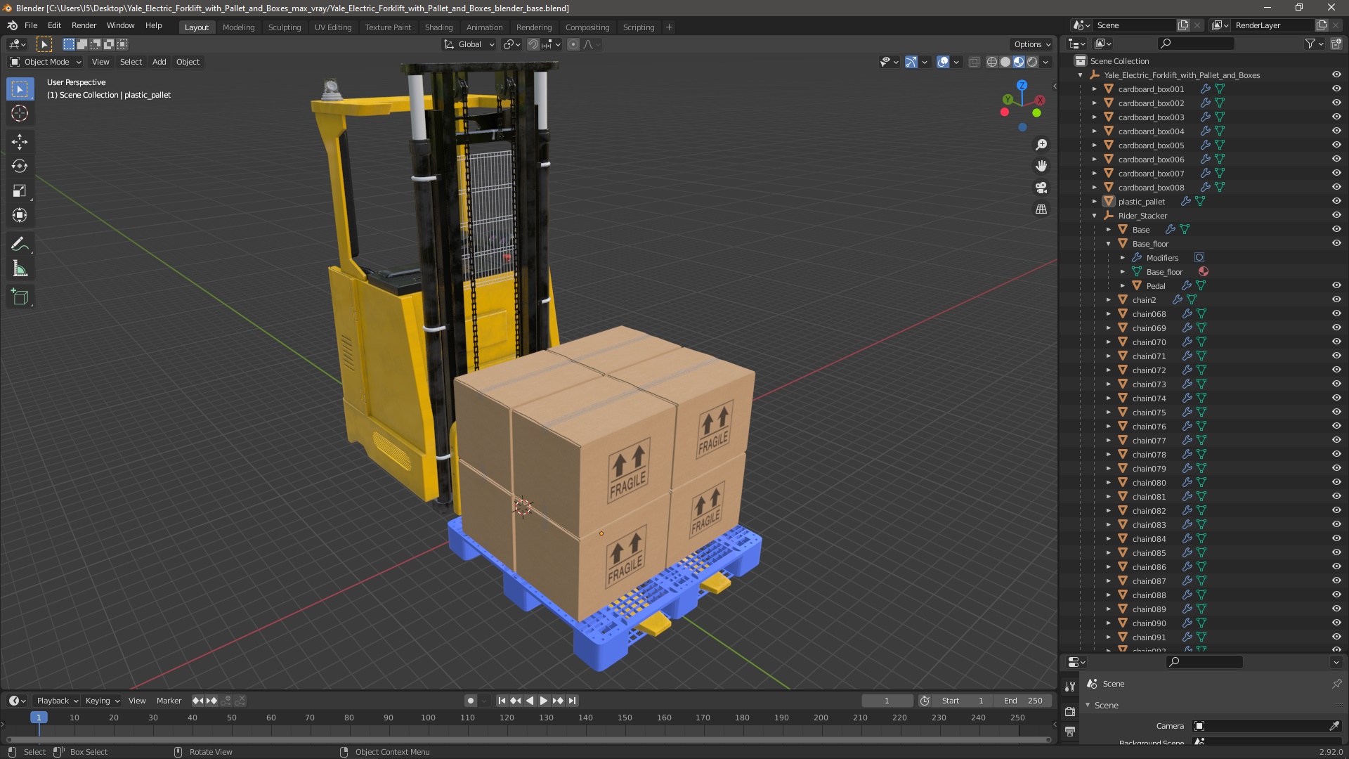 Yale Electric Forklift with Pallet and Boxes 3D model