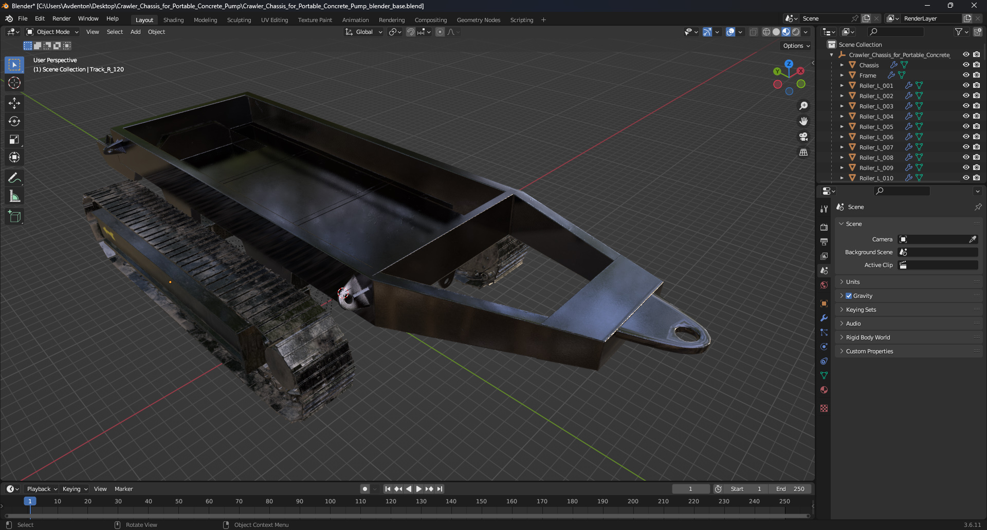 Crawler Chassis for Portable Concrete Pump 3D