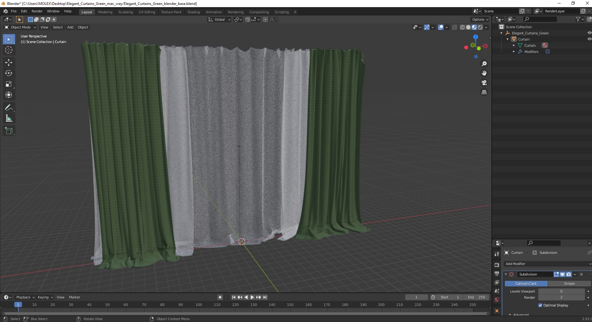 Elegant Curtains Green 3D