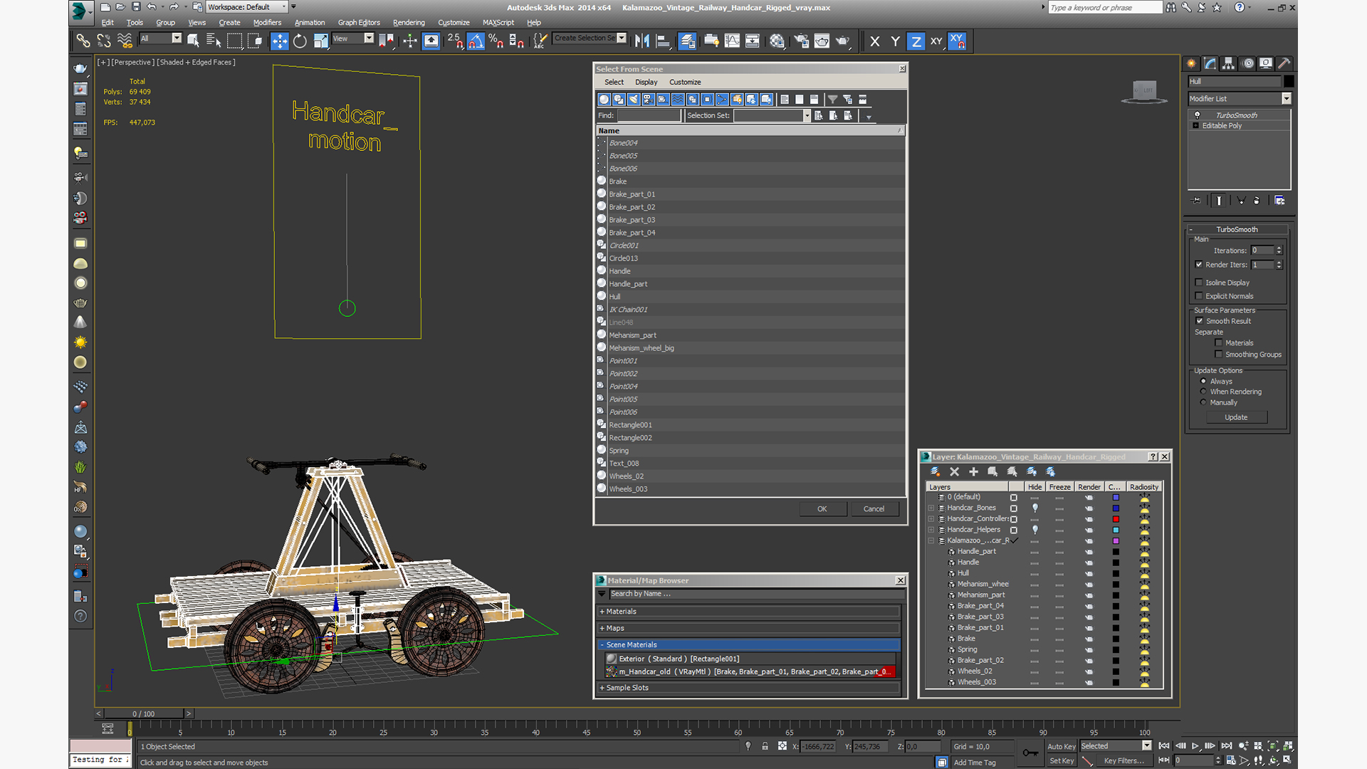 3D model Kalamazoo Vintage Railway Handcar Rigged