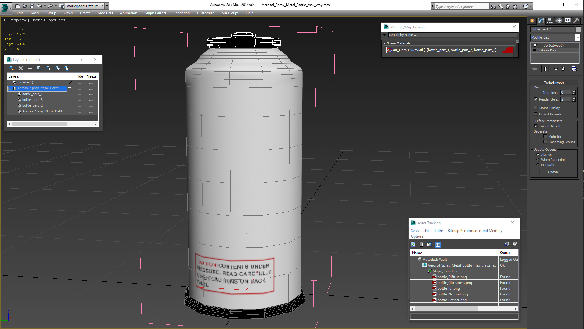 3D Aerosol Spray Metal Bottle