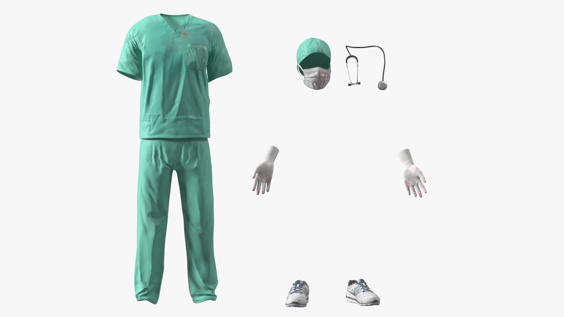 3D Male Surgeon Doctor wearing Mask Stained Blood