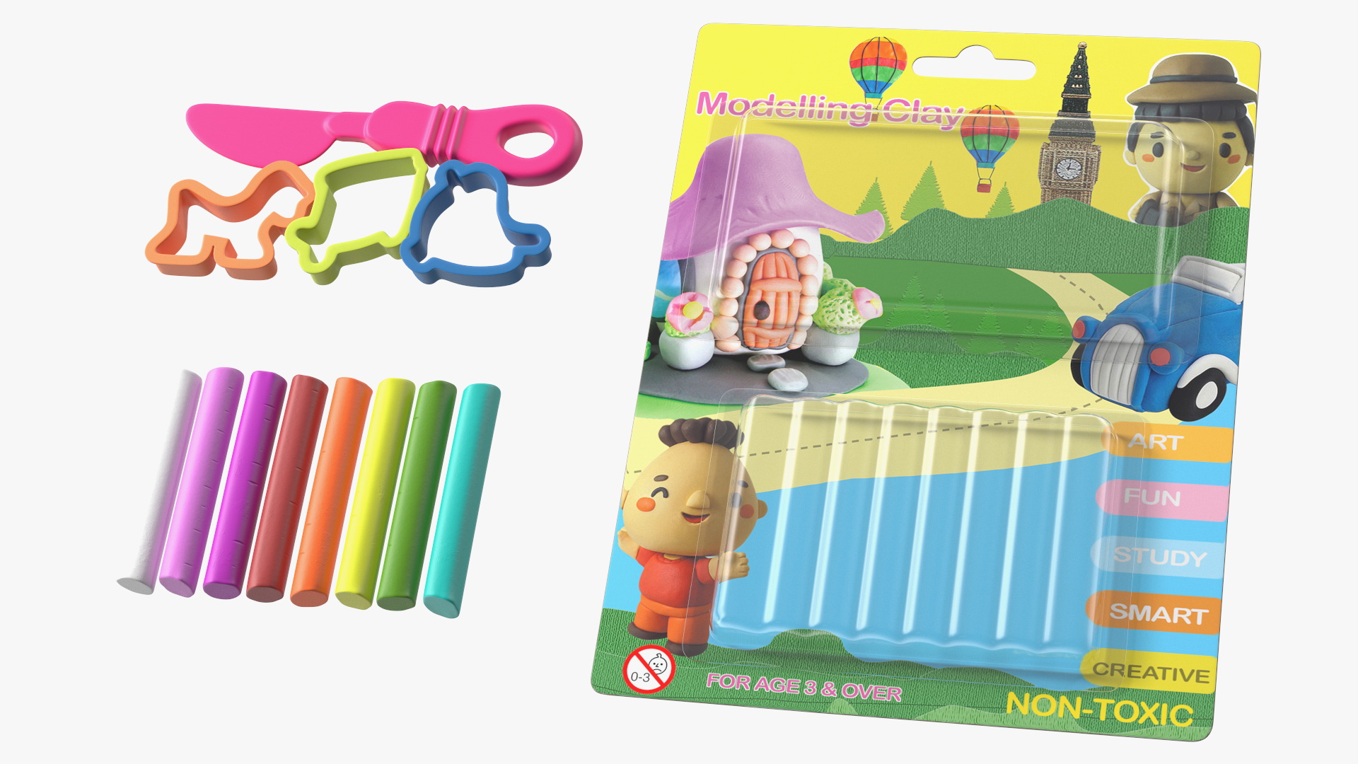 3D Multi Coloured Modelling Clay Blister Set