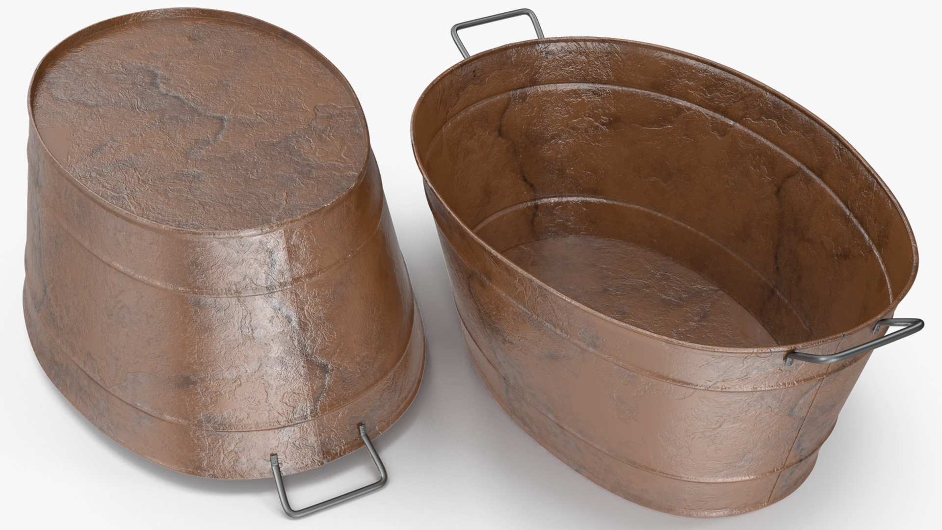 3D Large Rusty Steel Oval Tub