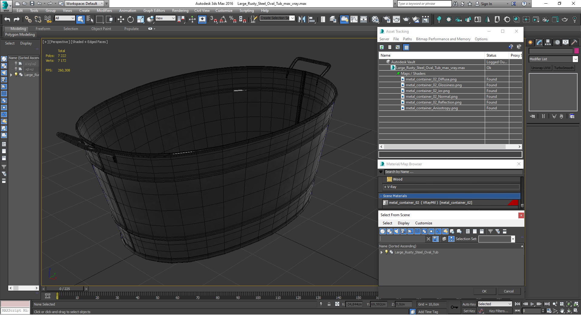 3D Large Rusty Steel Oval Tub