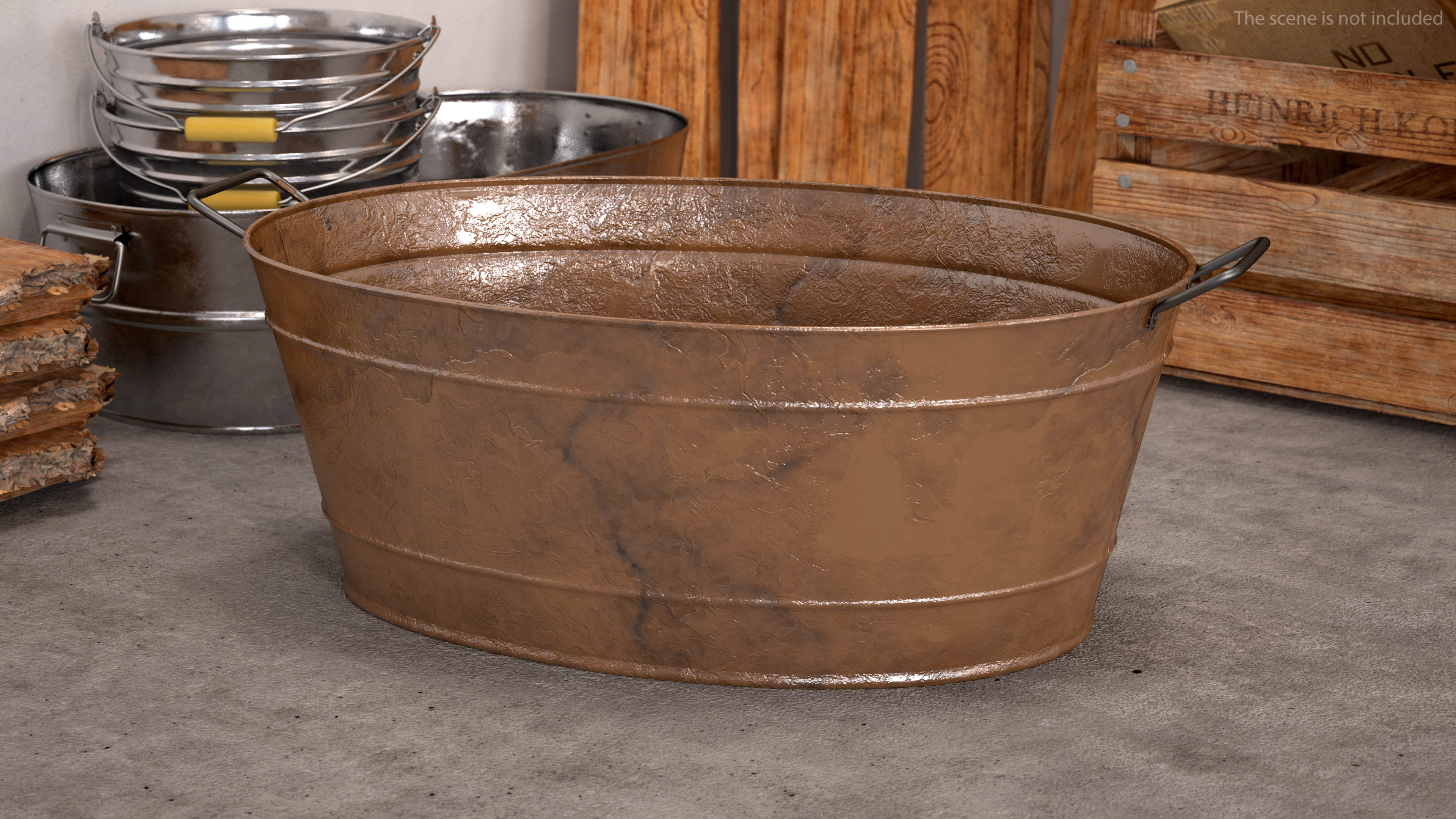 3D Large Rusty Steel Oval Tub