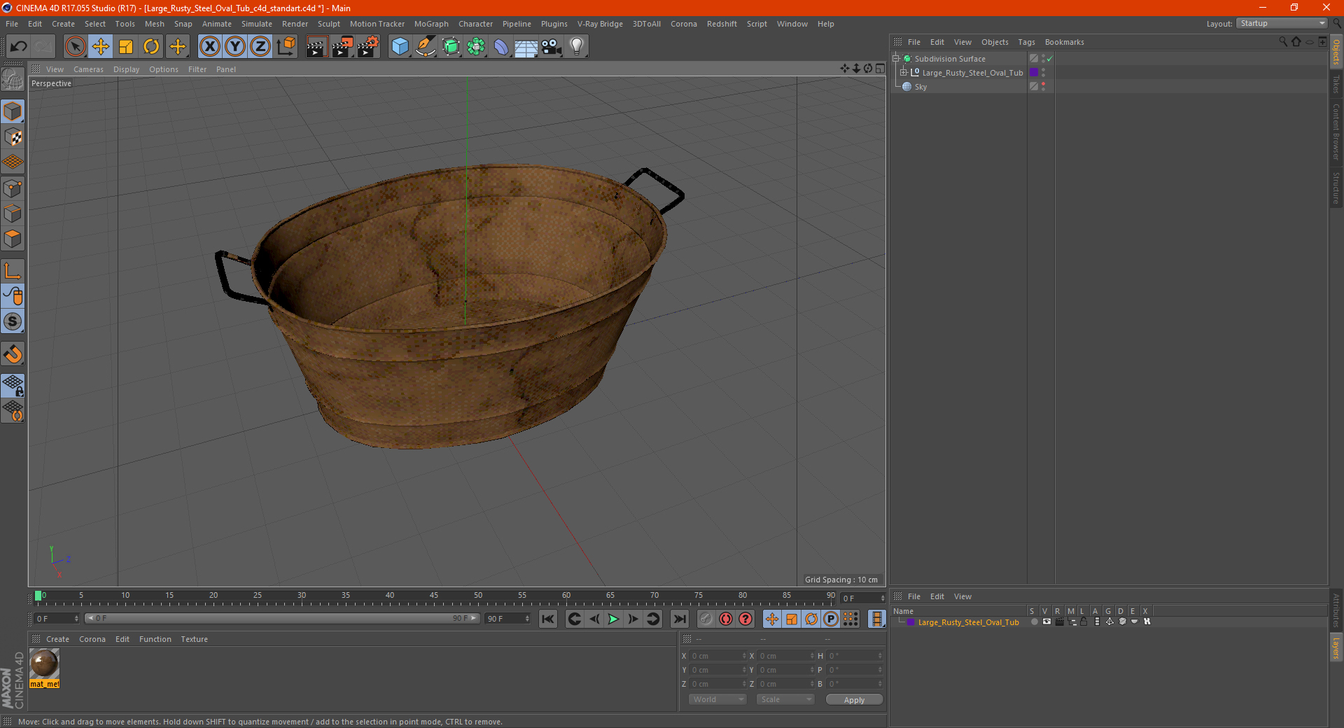 3D Large Rusty Steel Oval Tub
