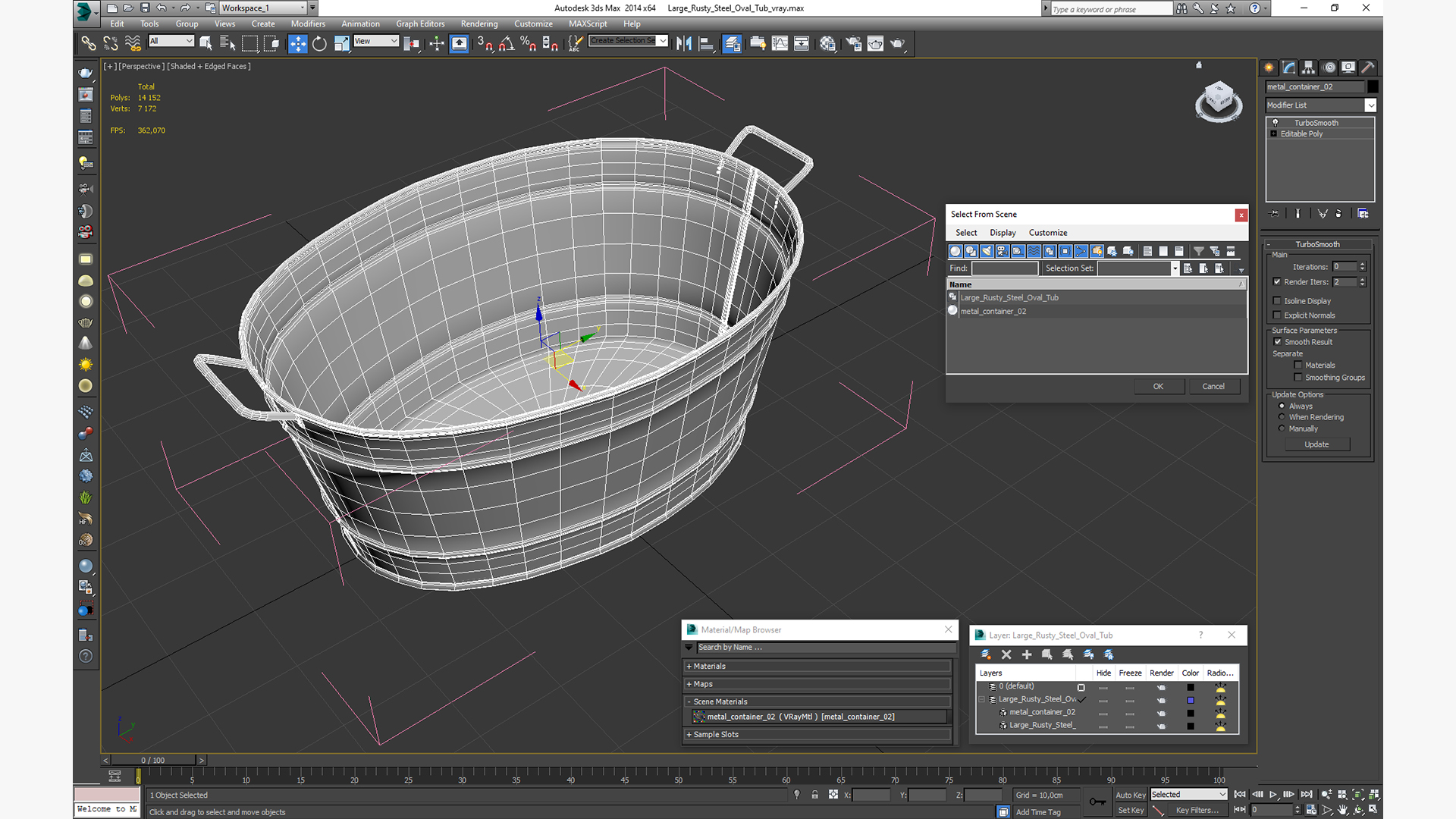 3D Large Rusty Steel Oval Tub