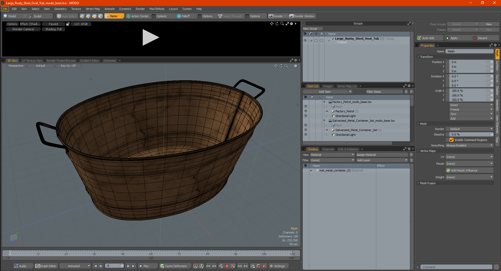 3D Large Rusty Steel Oval Tub