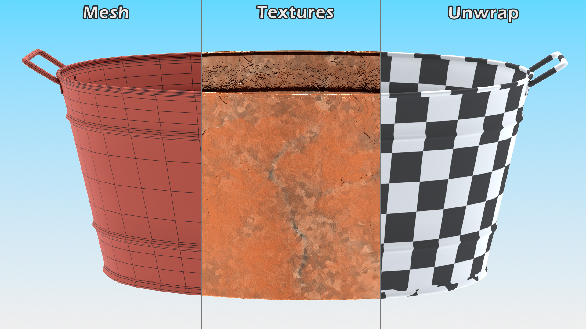 3D Large Rusty Steel Oval Tub