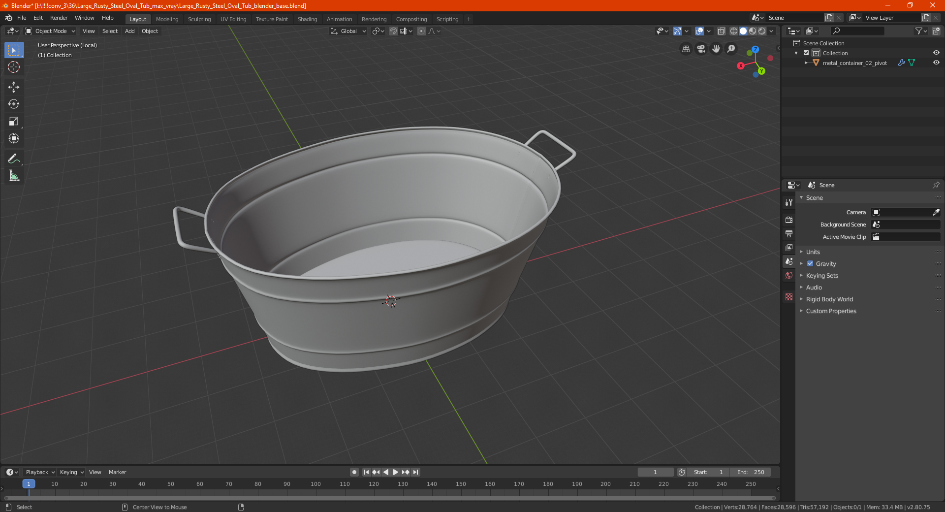 3D Large Rusty Steel Oval Tub