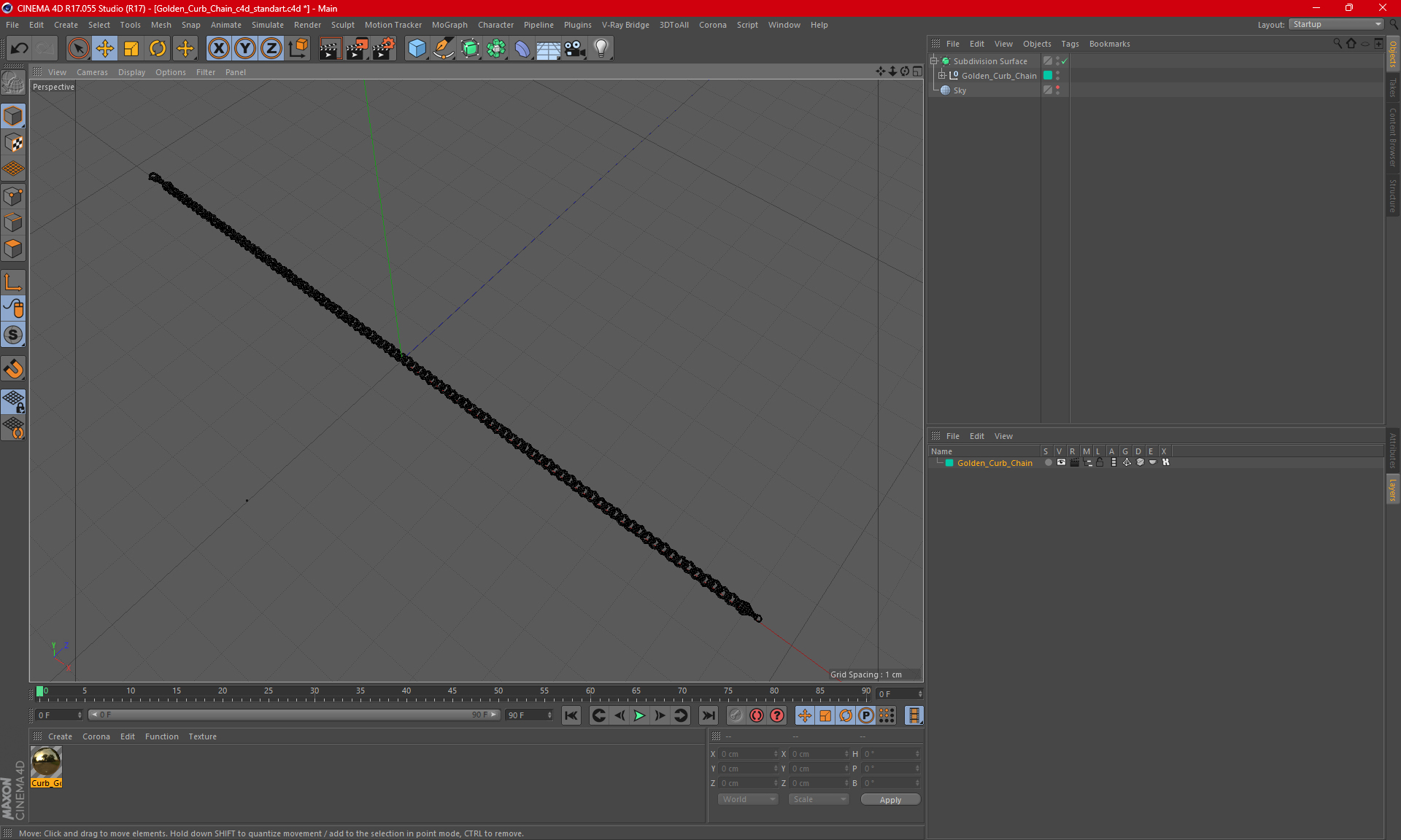 Golden Curb Chain 3D