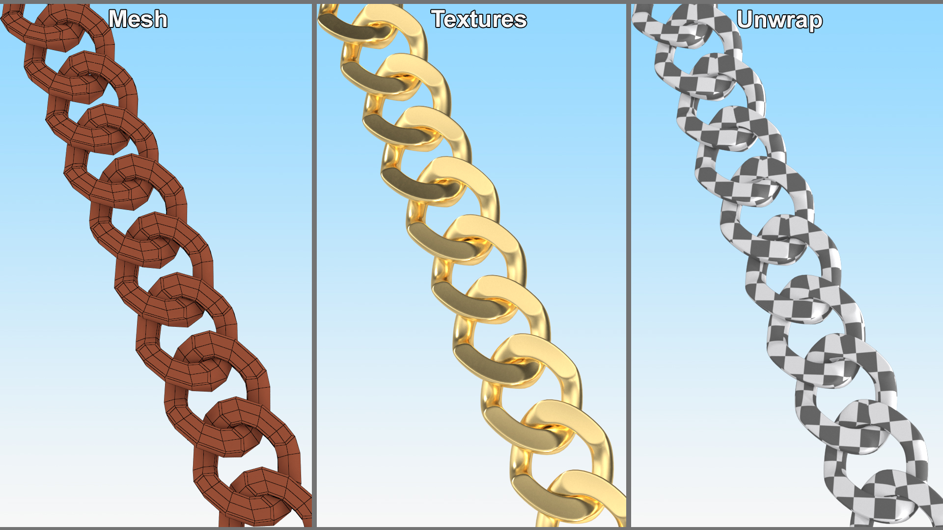 Golden Curb Chain 3D