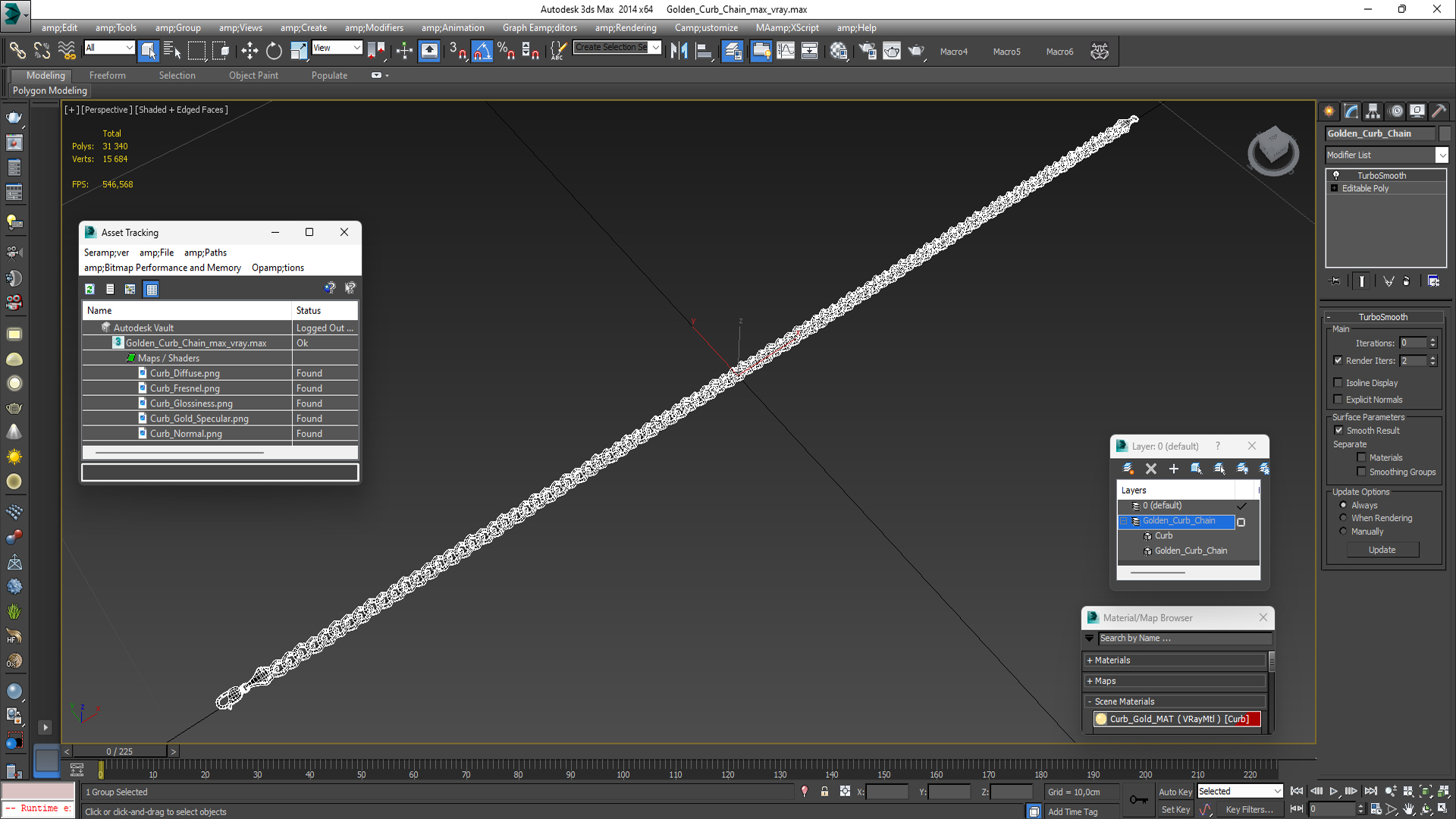 Golden Curb Chain 3D