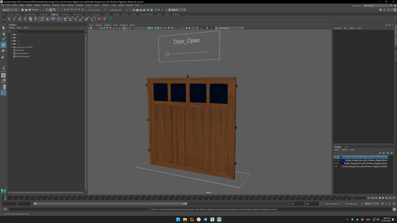 Double Garage Door with Windows Rigged for Maya 3D