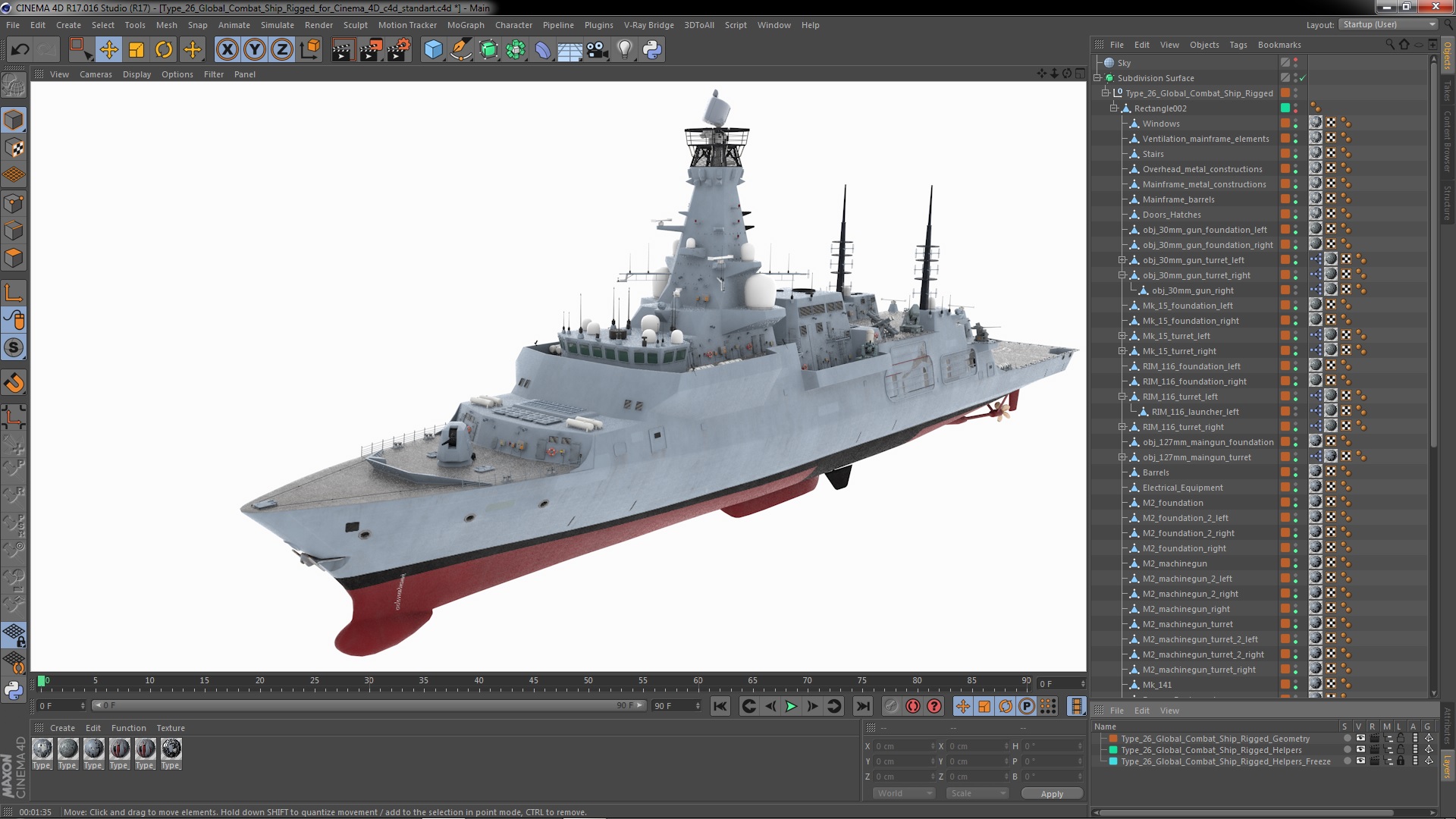 Type 26 Global Combat Ship Rigged for Cinema 4D 3D