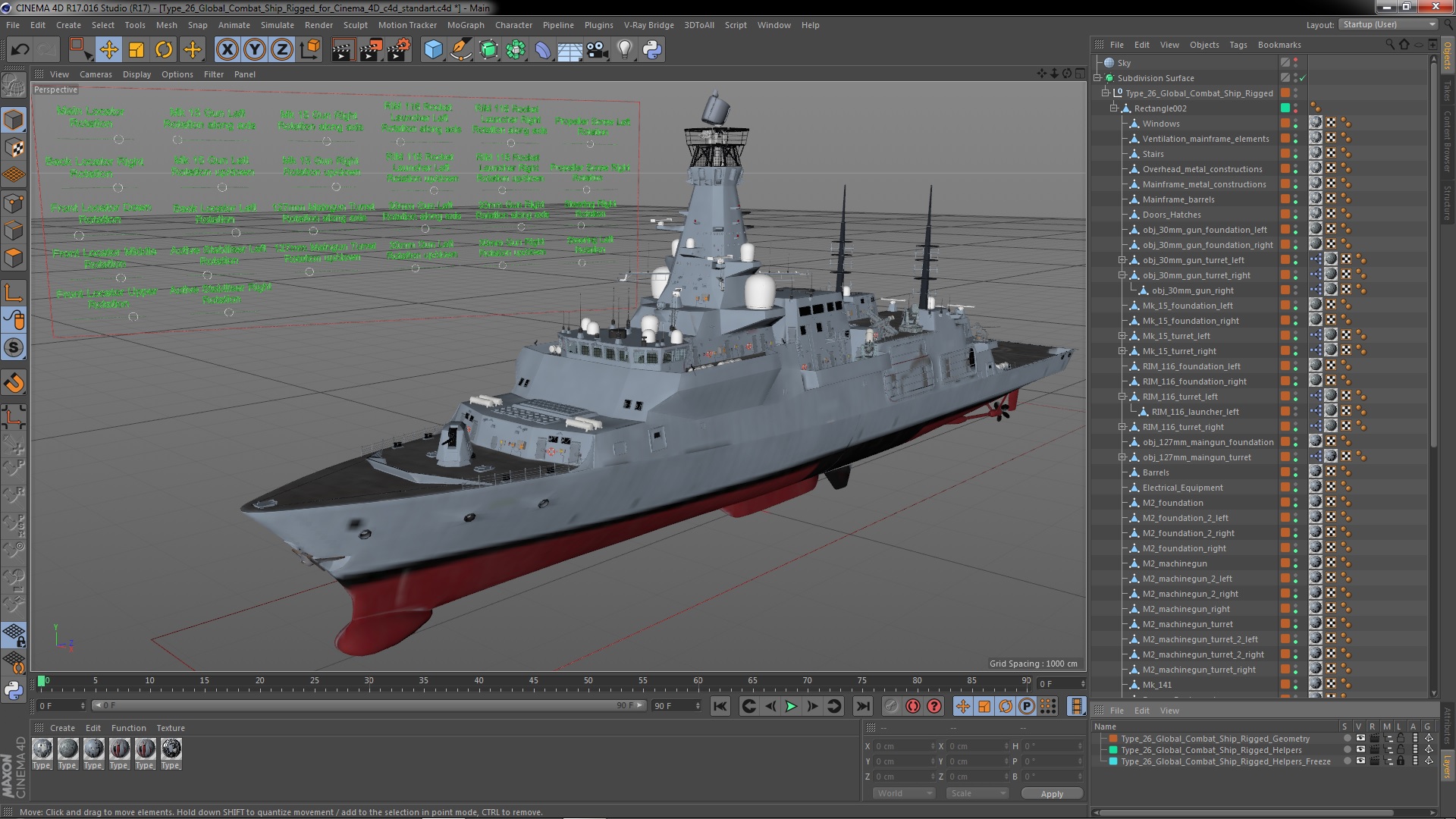 Type 26 Global Combat Ship Rigged for Cinema 4D 3D