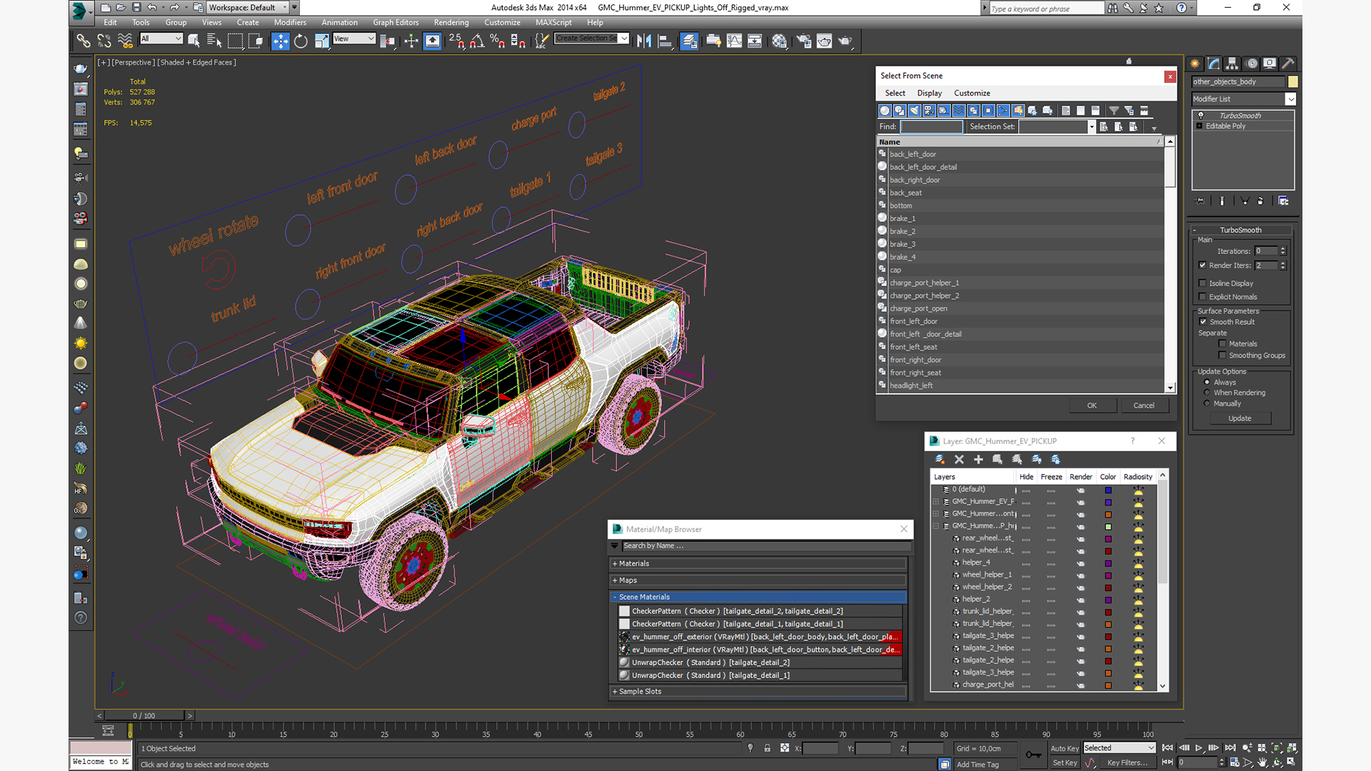 GMC Hummer EV PICKUP Lights Off Rigged for Maya 3D
