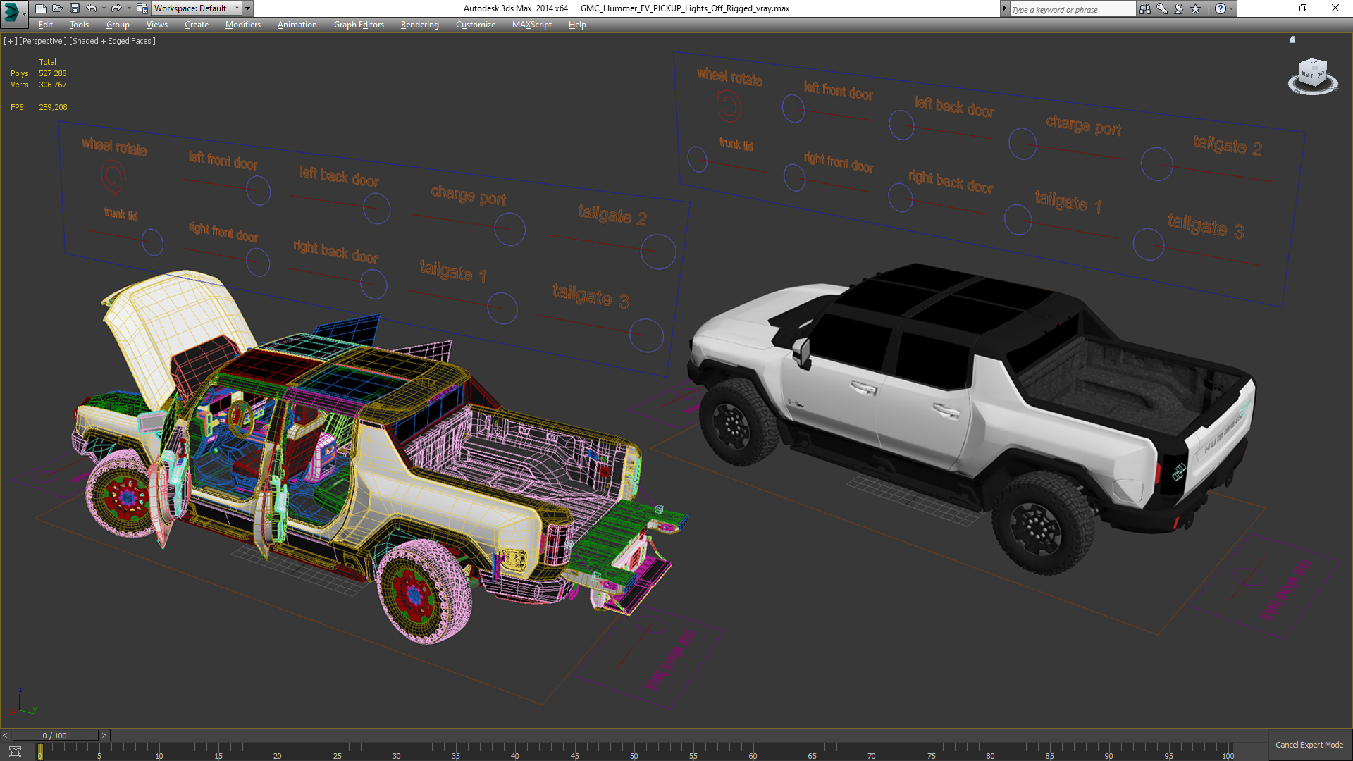 GMC Hummer EV PICKUP Lights Off Rigged for Maya 3D