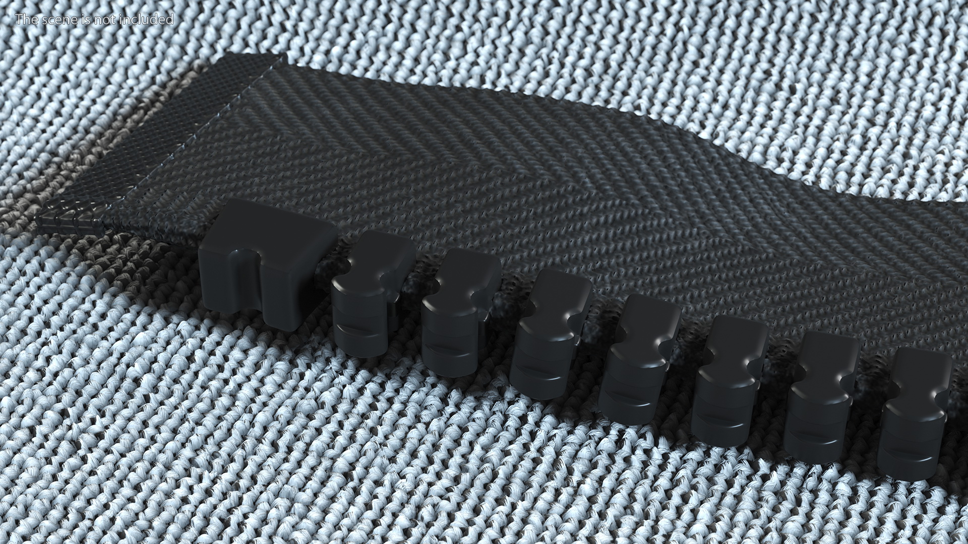 Two Sided Plastic Zipper Opened Black 3D