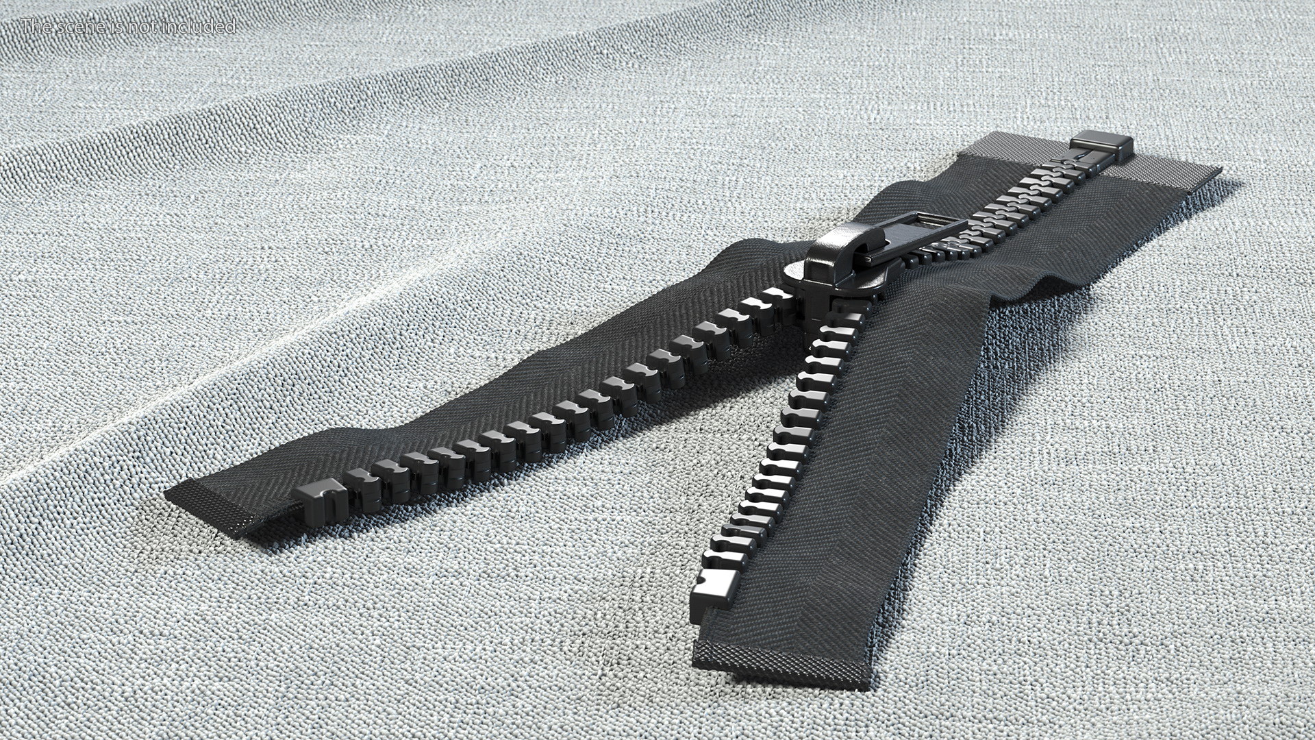 Two Sided Plastic Zipper Opened Black 3D
