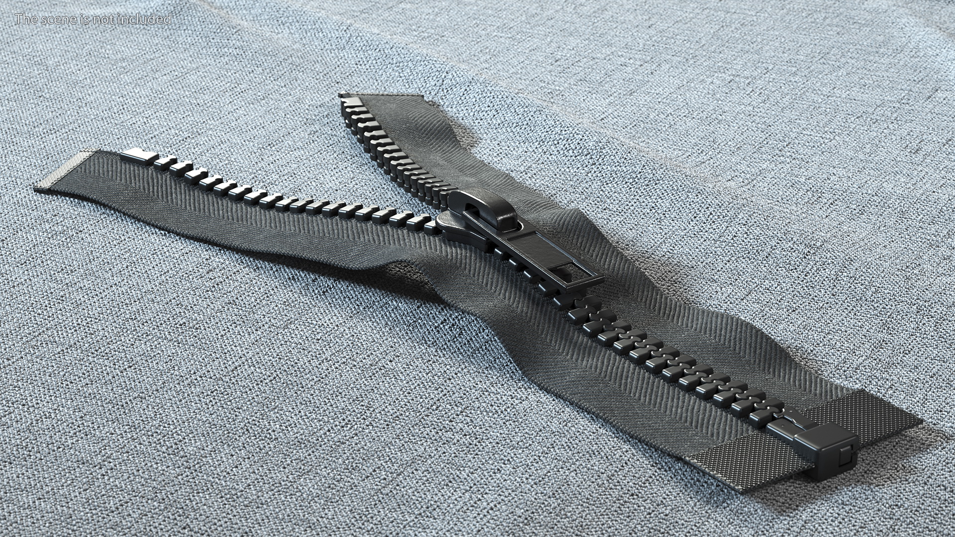 Two Sided Plastic Zipper Opened Black 3D