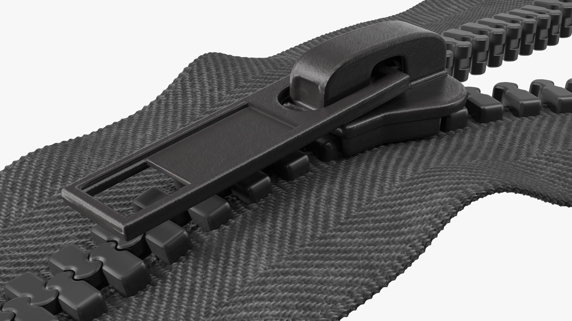 Two Sided Plastic Zipper Opened Black 3D