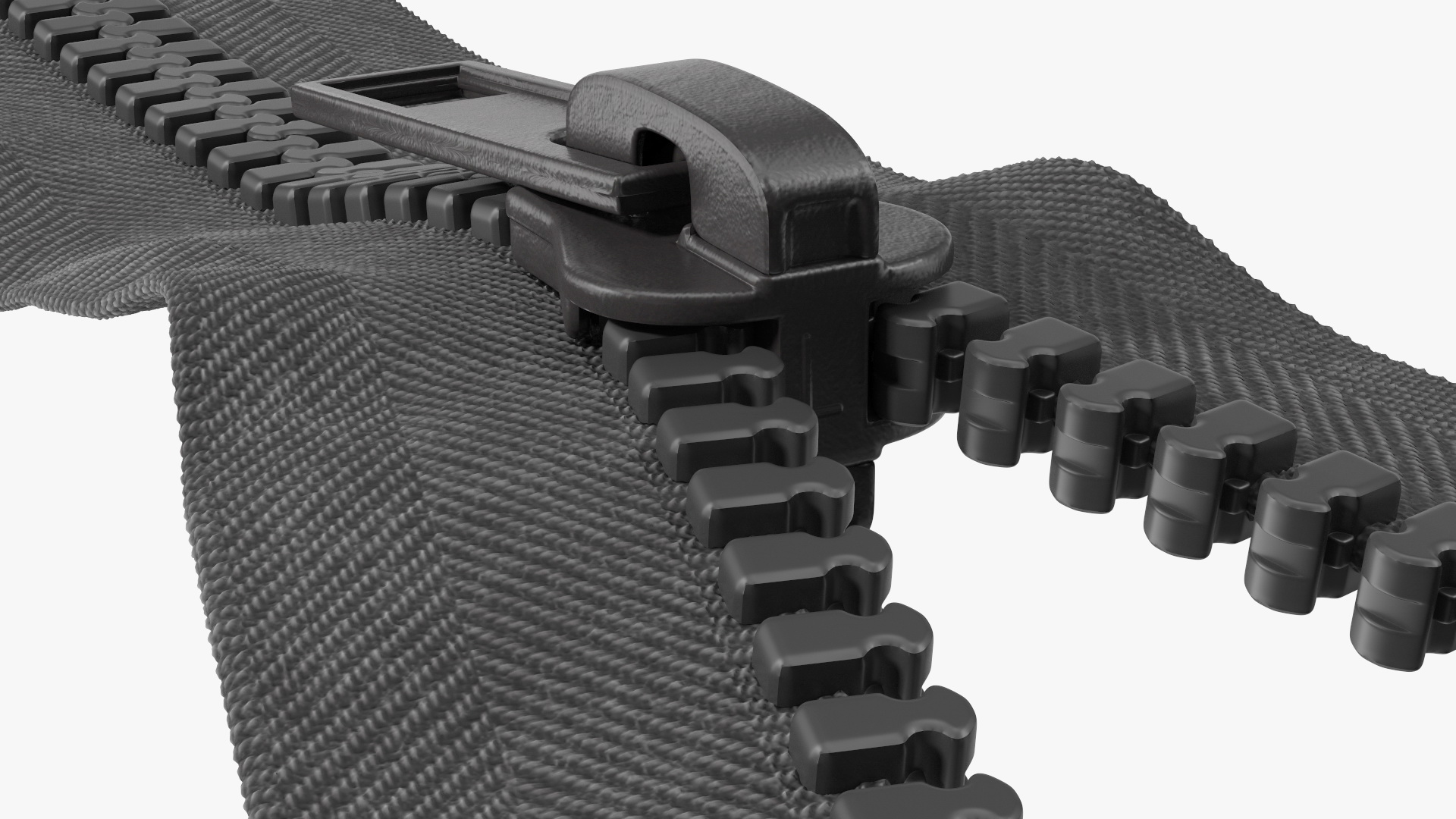Two Sided Plastic Zipper Opened Black 3D
