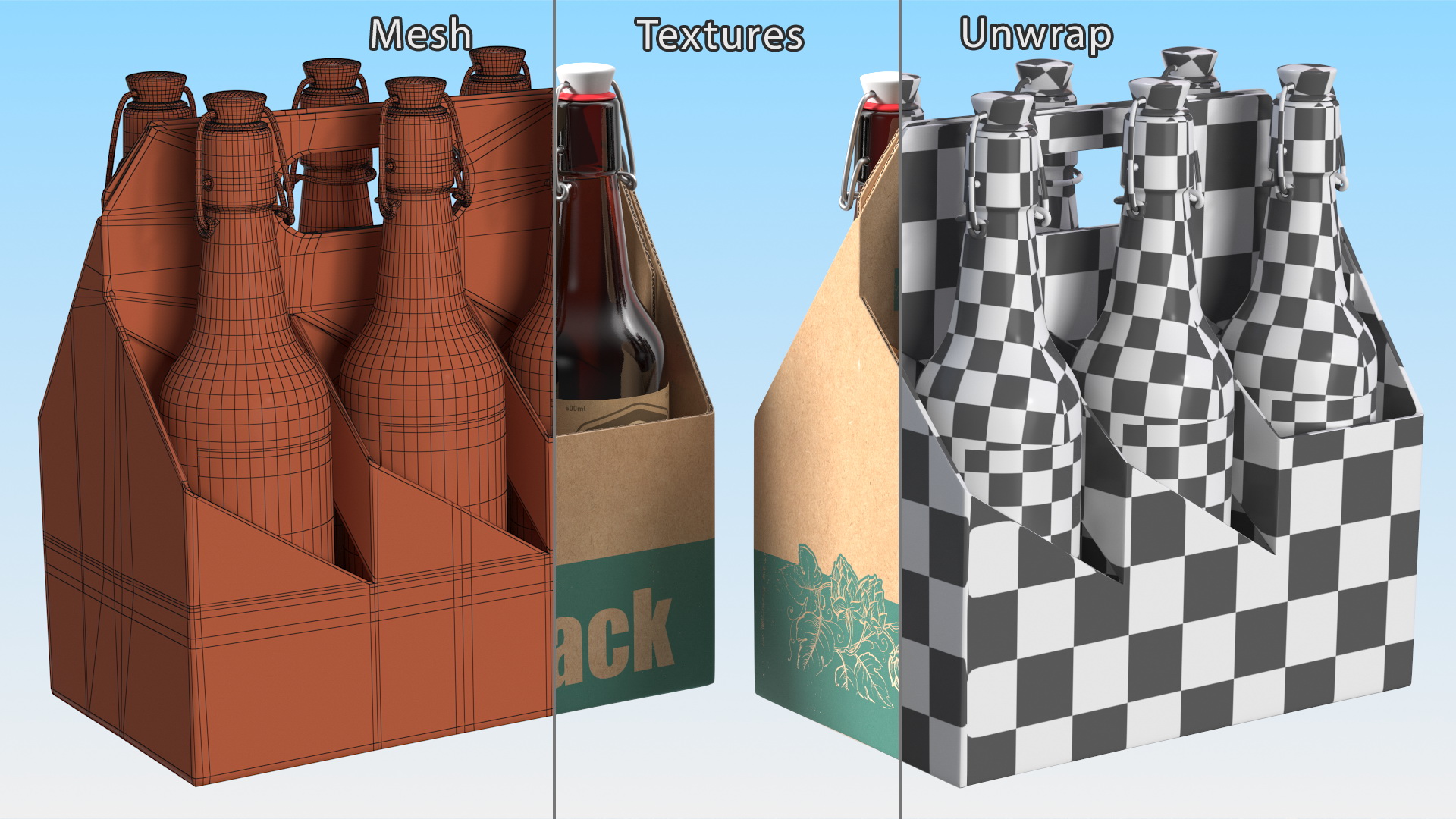 Cardboard Bottle Carrier With Beer 3D model