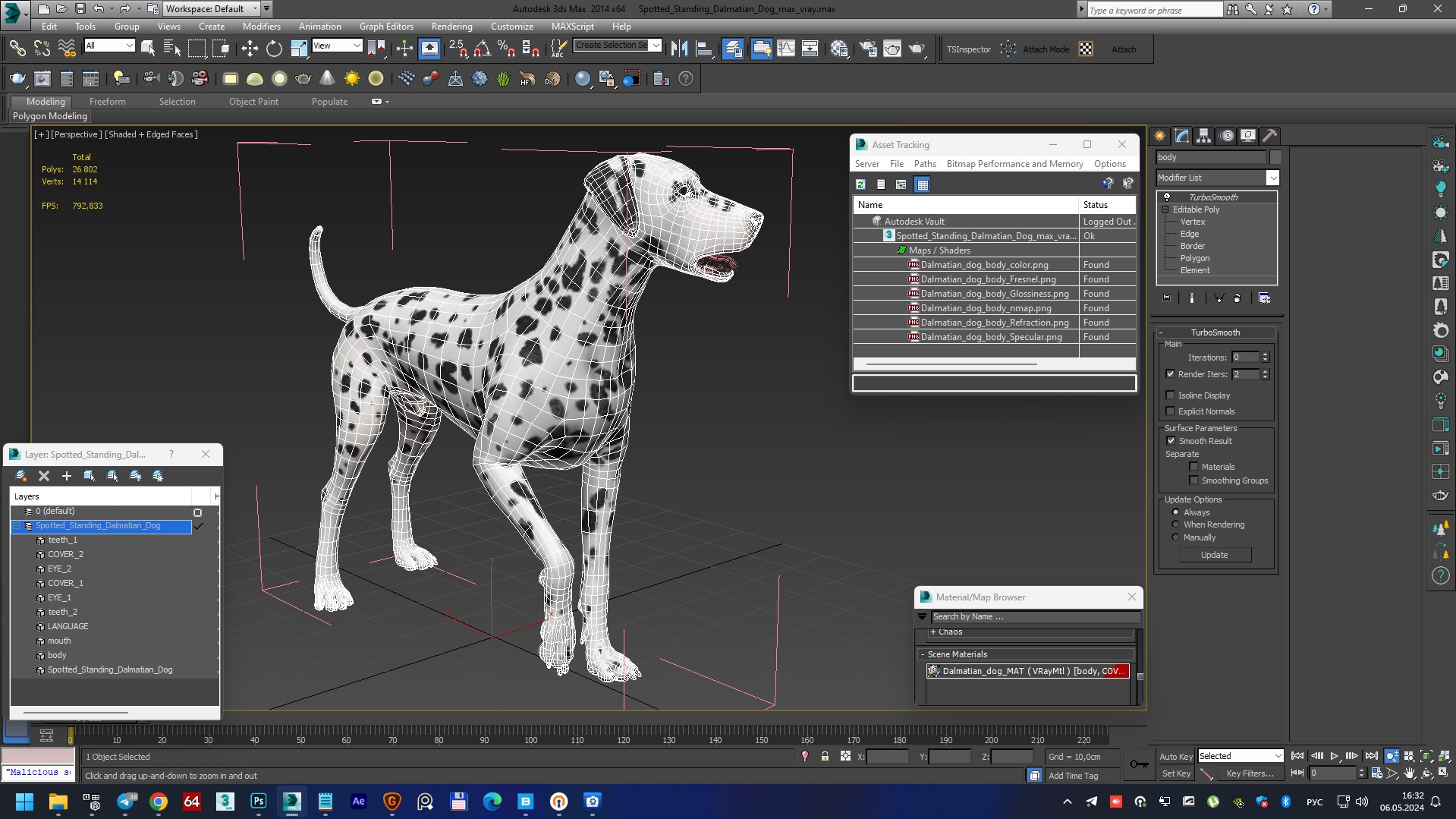 3D model Spotted Standing Dalmatian Dog