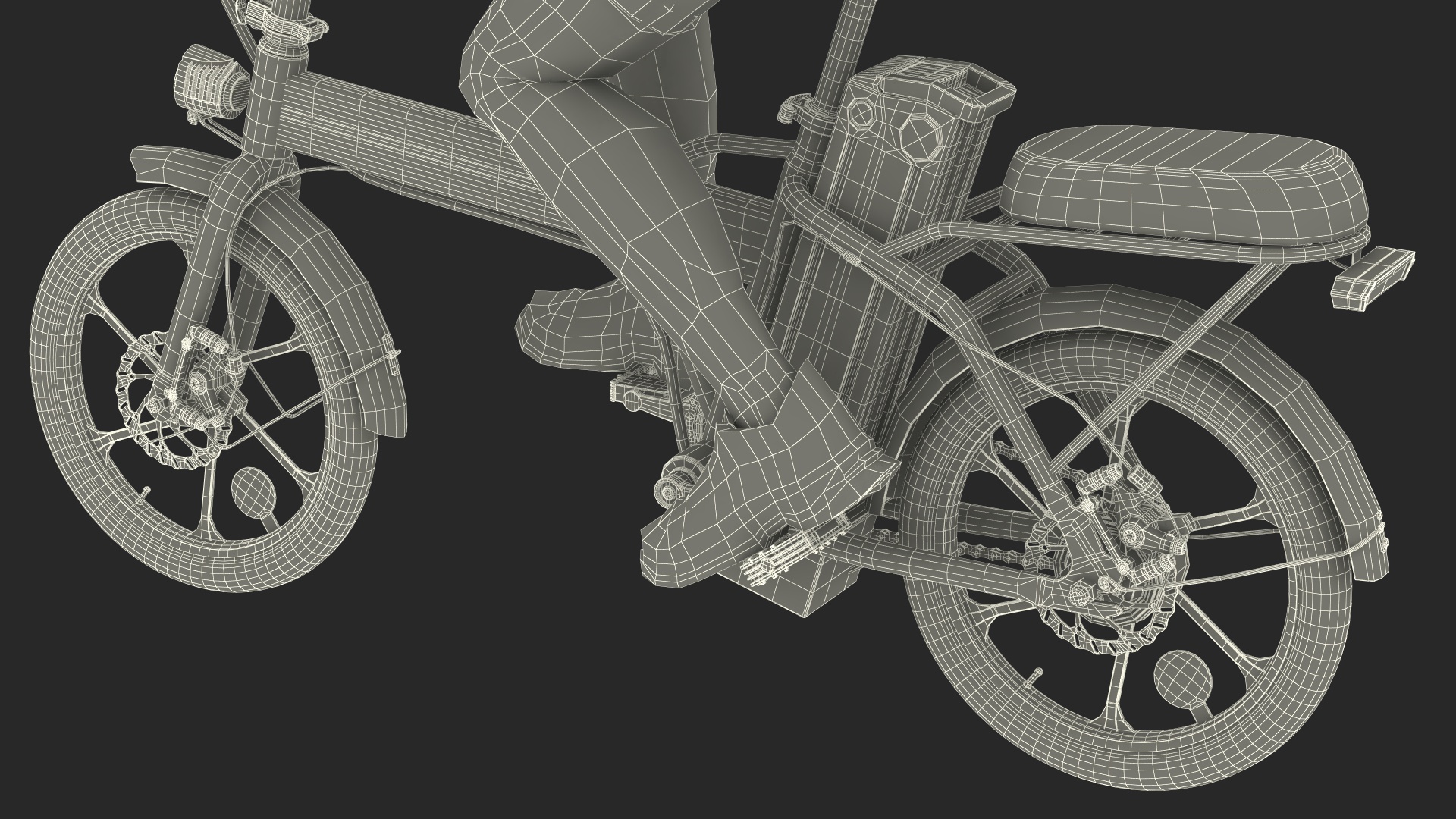 3D Cyclist on Foldable Red E-Bicycle model