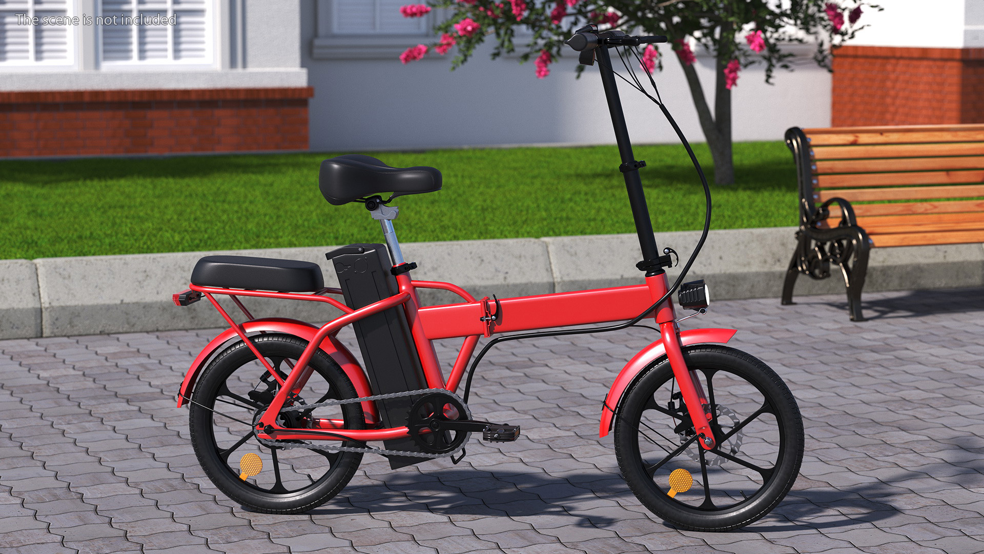 3D Cyclist on Foldable Red E-Bicycle model