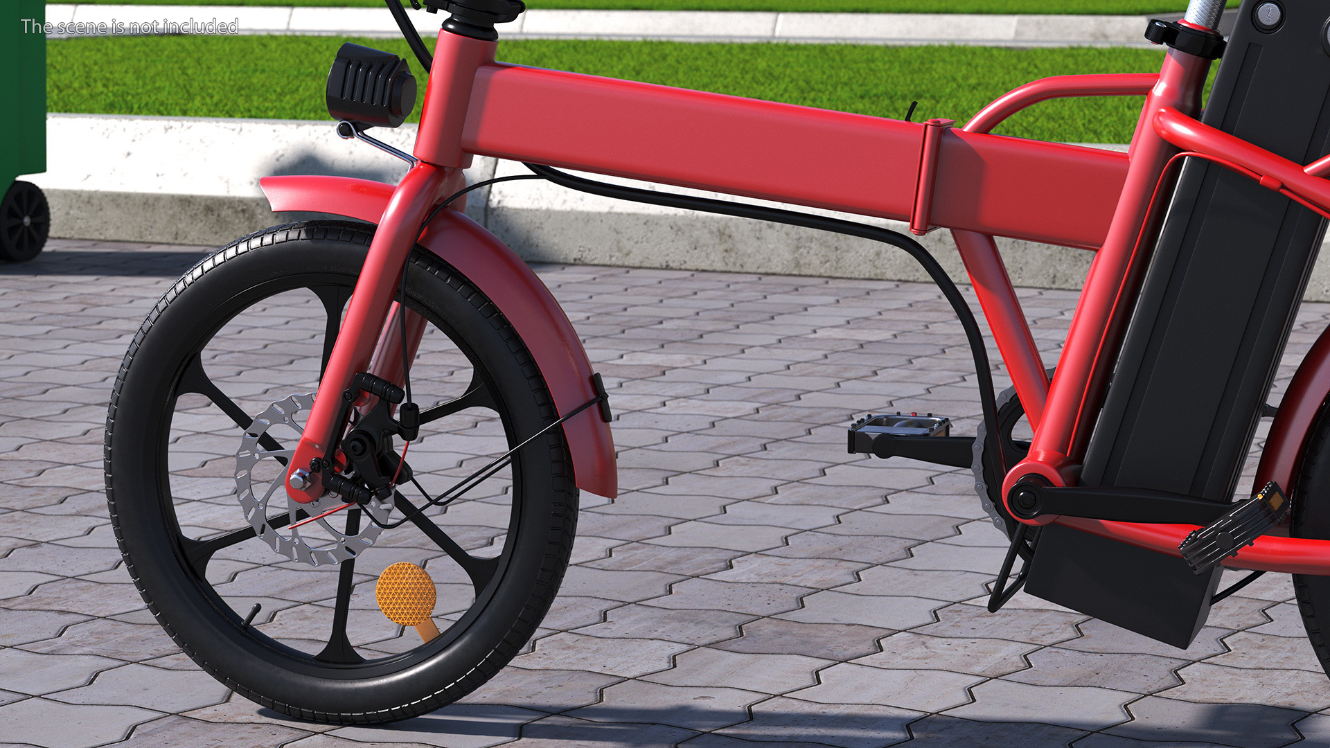 3D Cyclist on Foldable Red E-Bicycle model