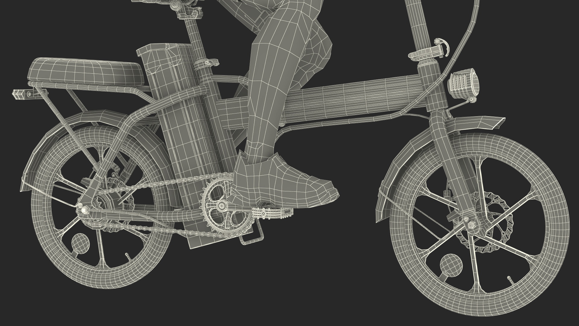 3D Cyclist on Foldable Red E-Bicycle model