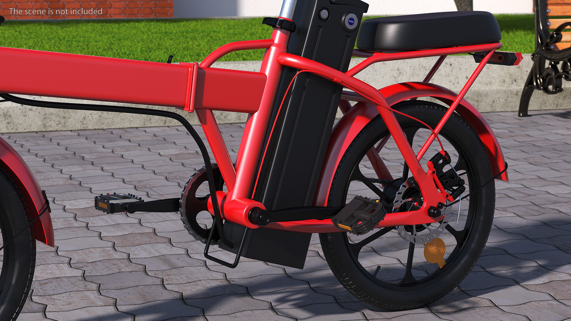 3D Cyclist on Foldable Red E-Bicycle model
