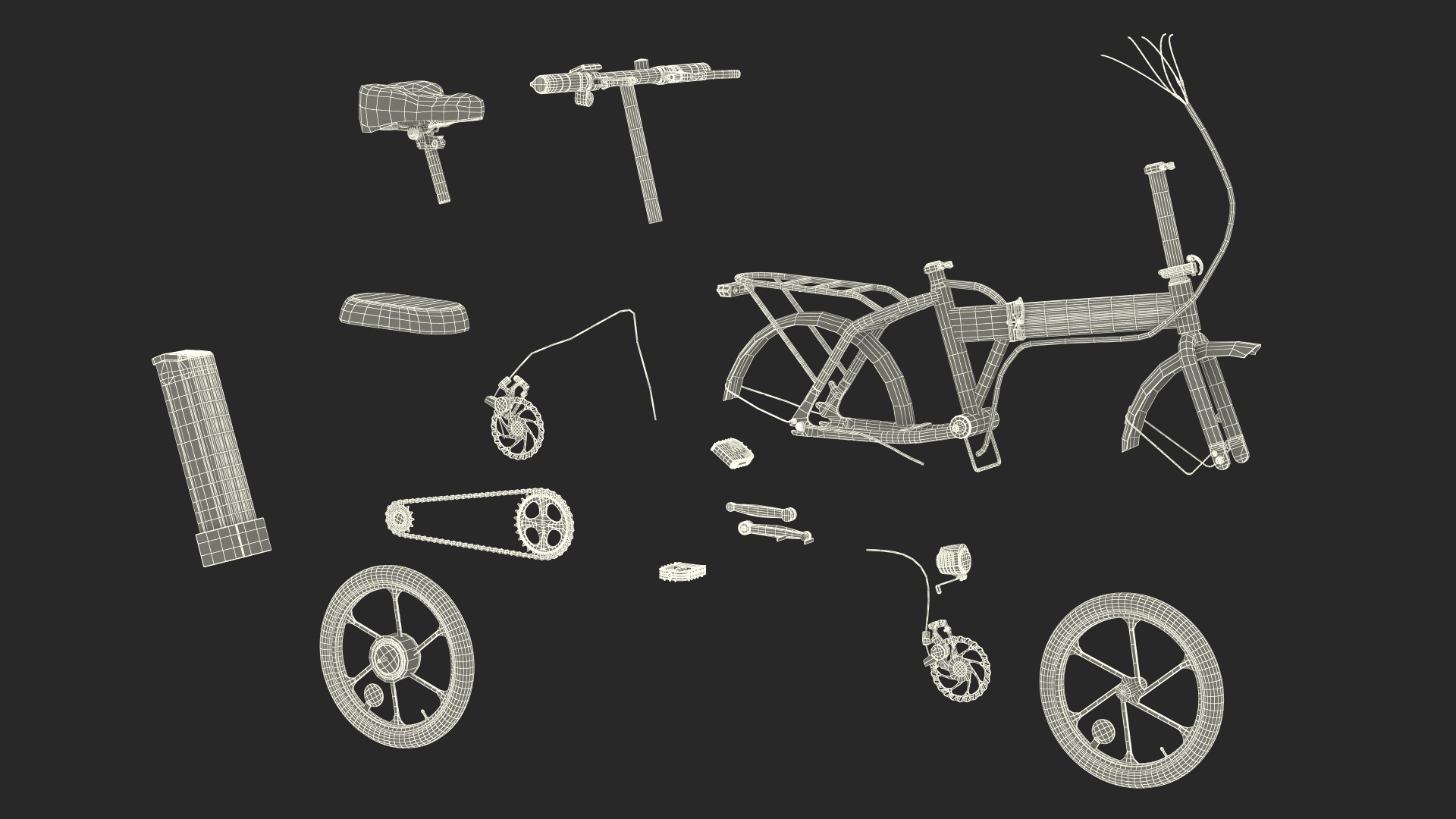 3D Cyclist on Foldable Red E-Bicycle model