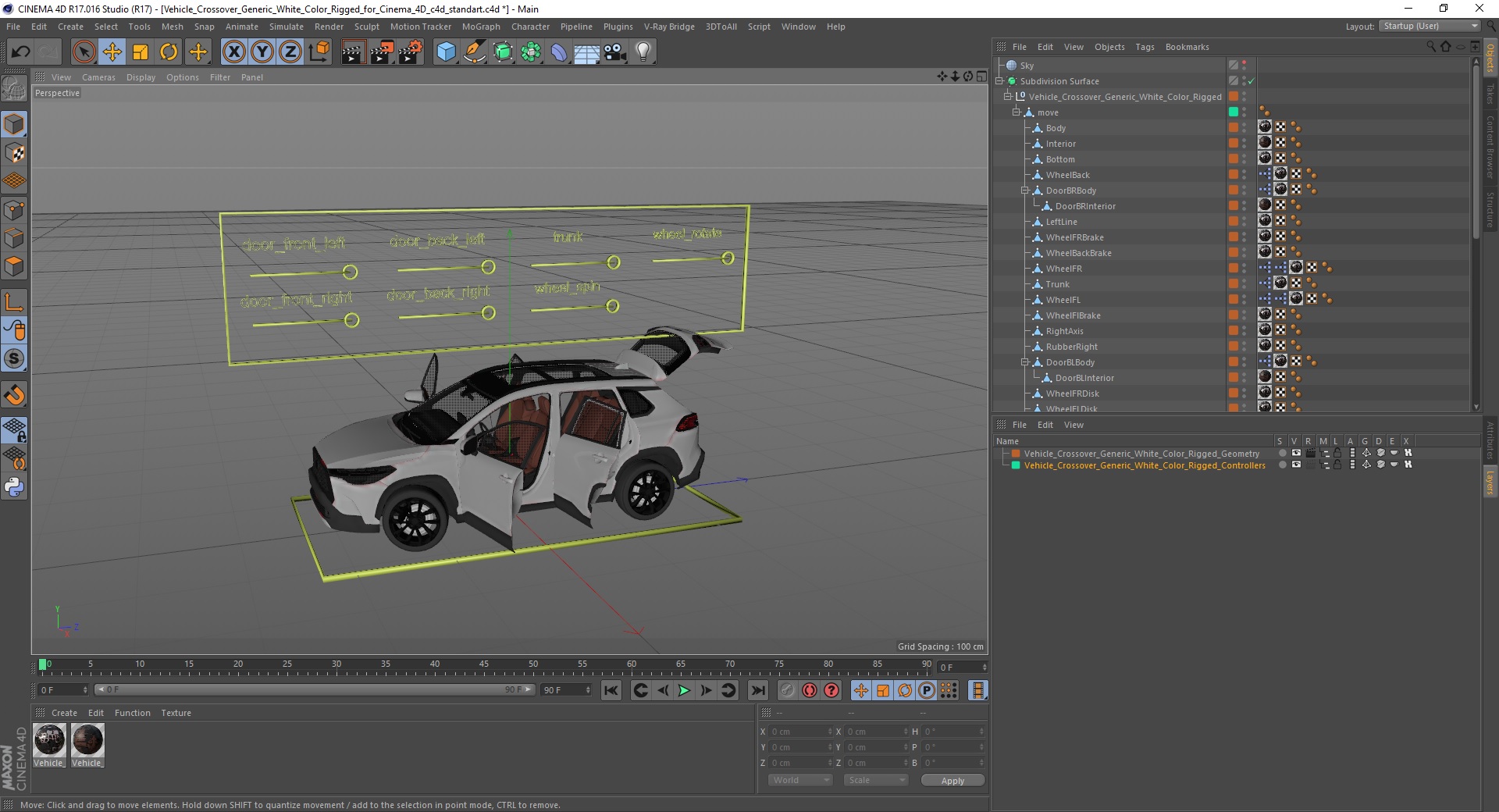 3D Vehicle Crossover Generic White Color Rigged for Cinema 4D model
