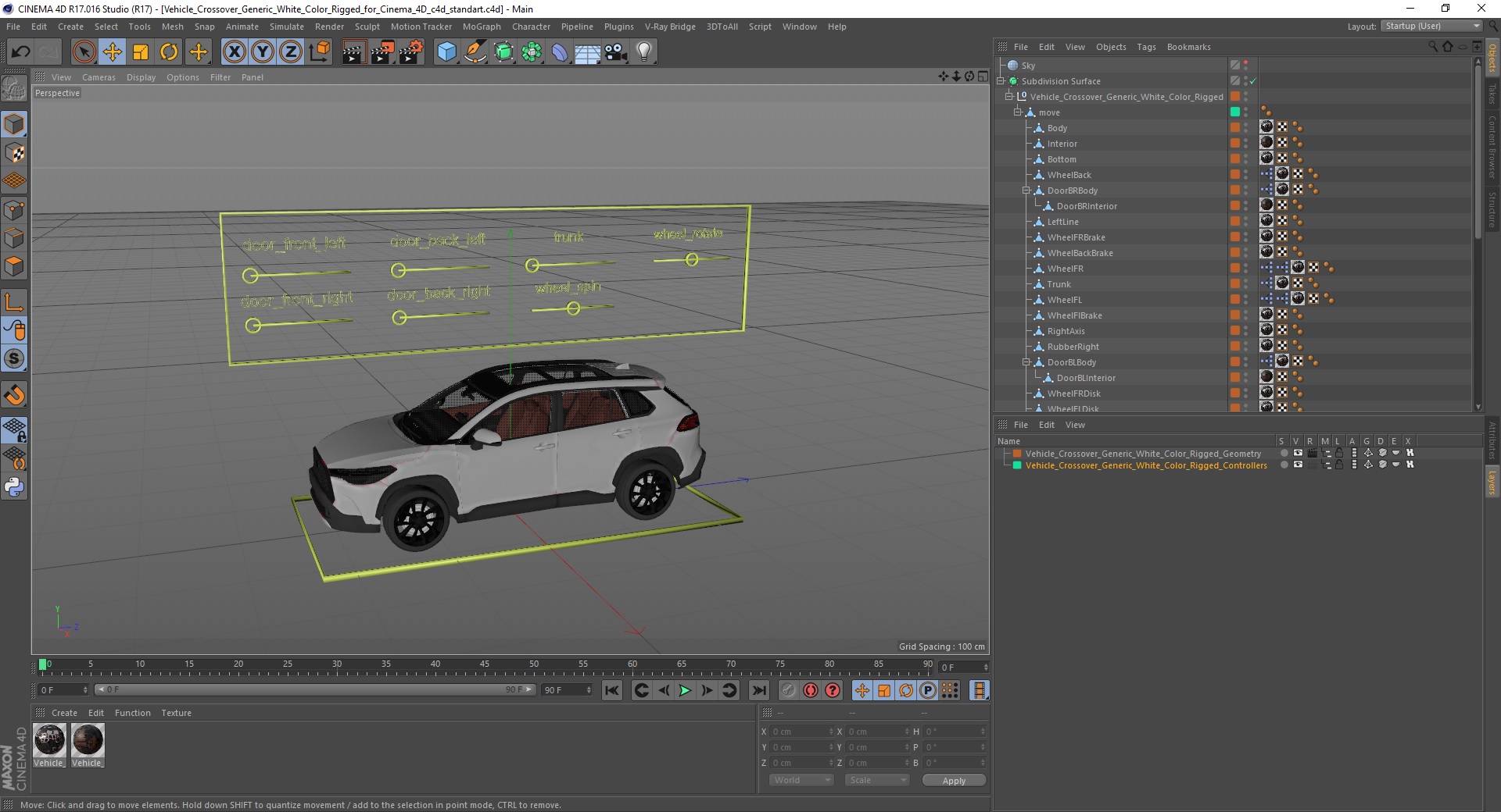 3D Vehicle Crossover Generic White Color Rigged for Cinema 4D model