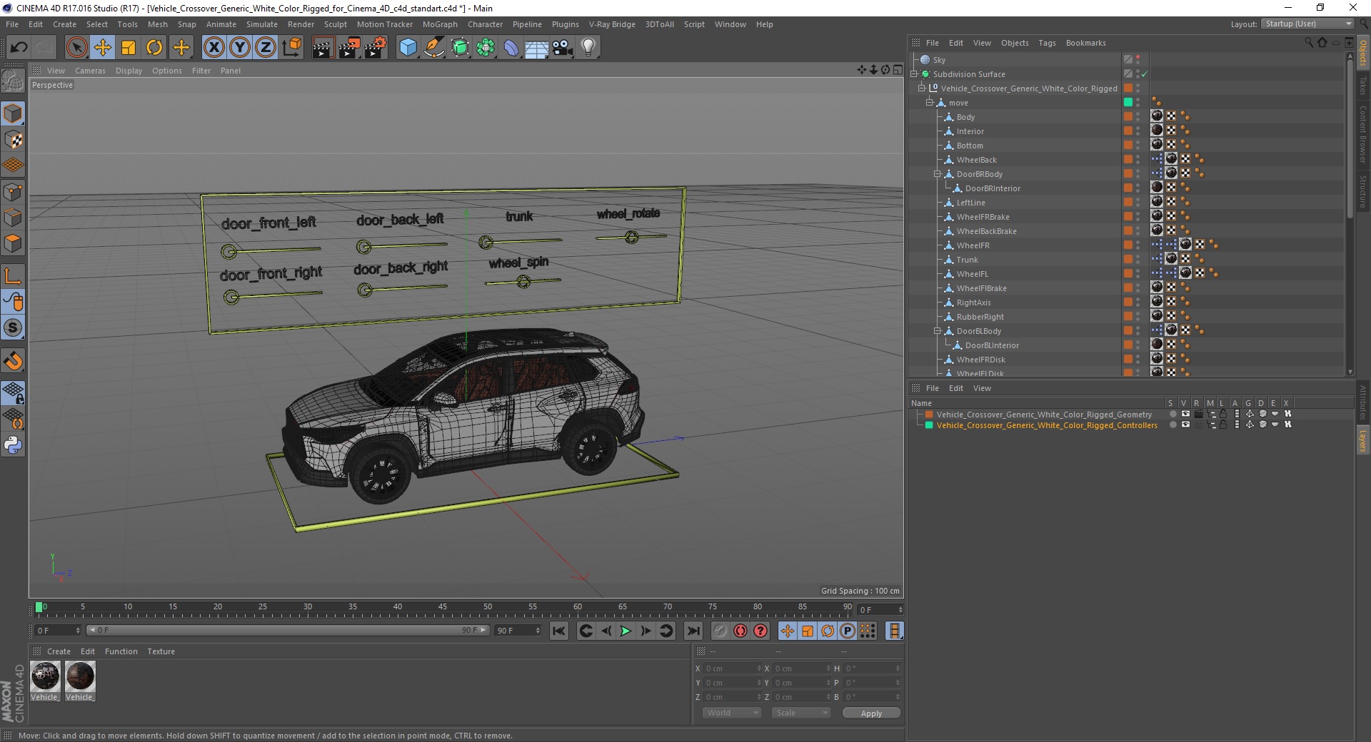 3D Vehicle Crossover Generic White Color Rigged for Cinema 4D model