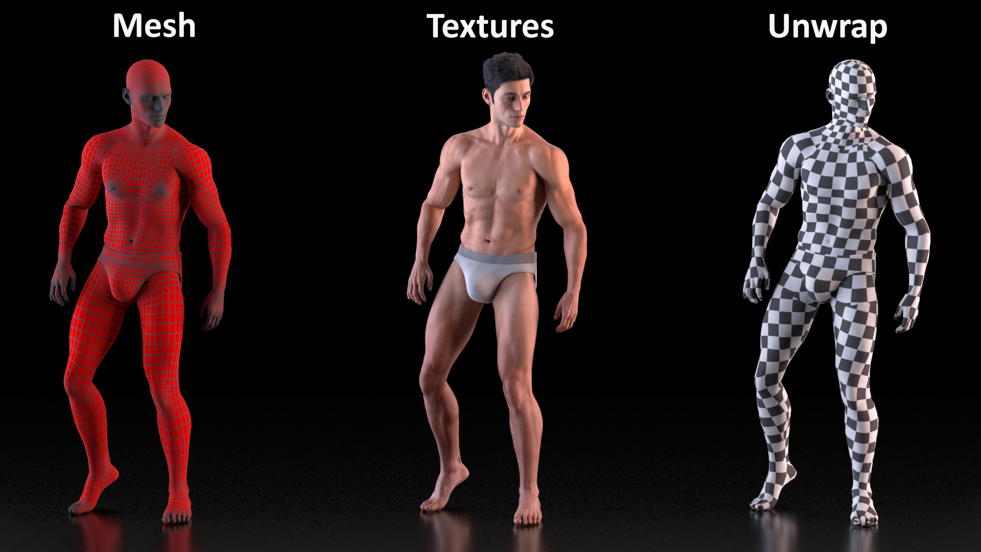 Male Athletic Figure in Underwear Fur 3D