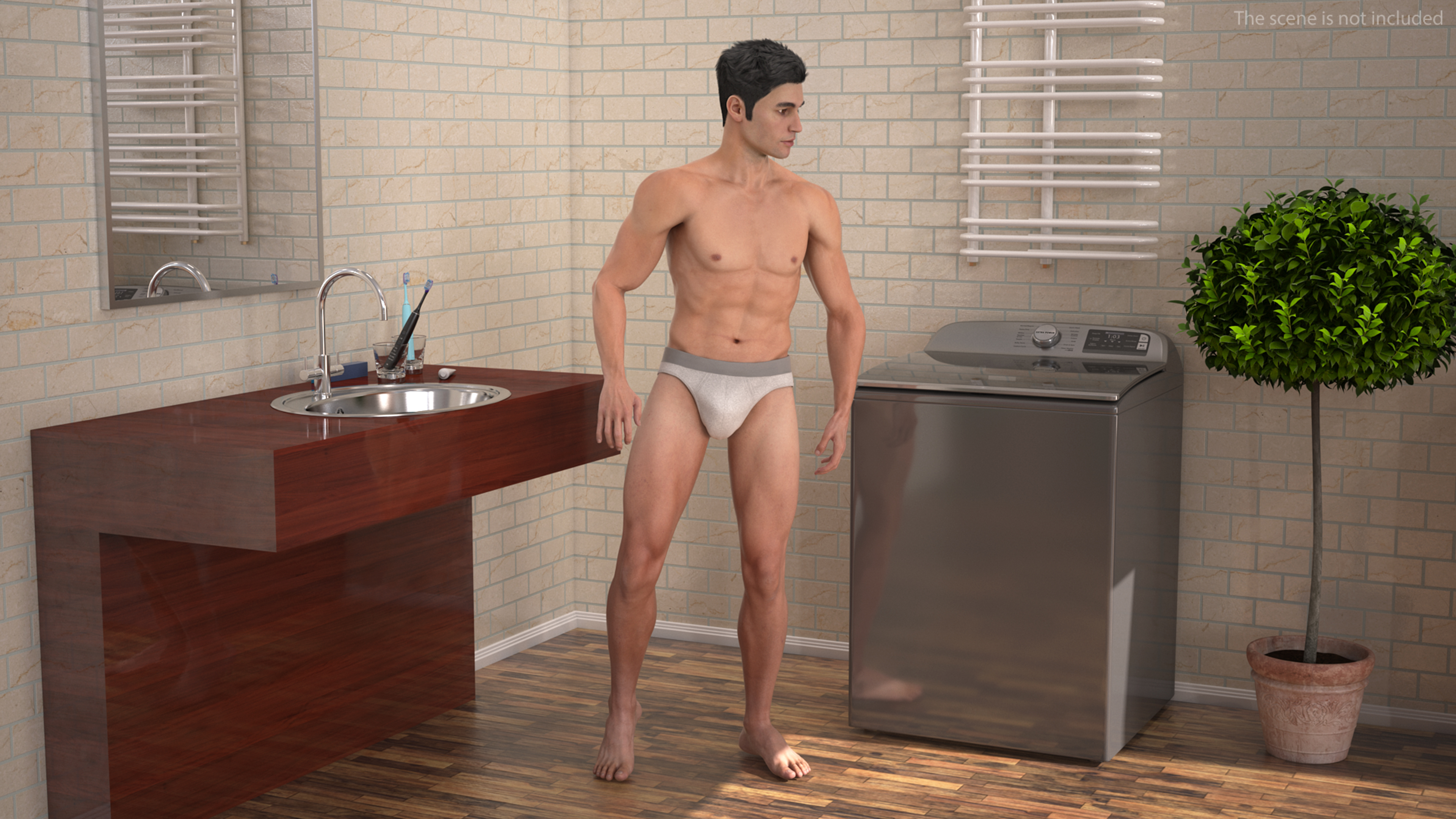 Male Athletic Figure in Underwear Fur 3D
