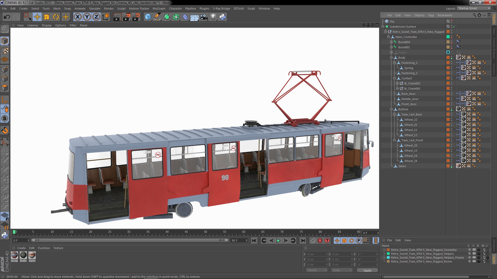 3D Retro Soviet Tram KTM-5 New Rigged for Cinema 4D model