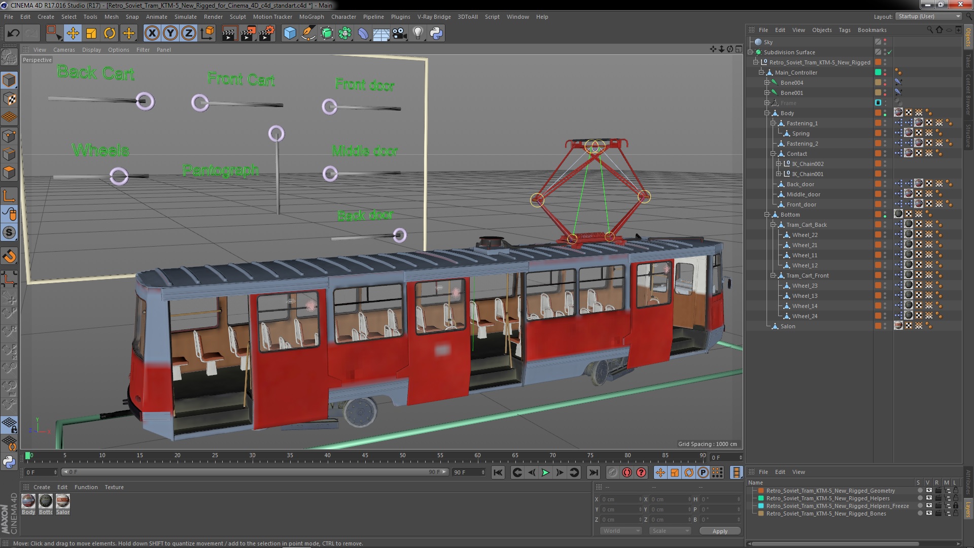 3D Retro Soviet Tram KTM-5 New Rigged for Cinema 4D model