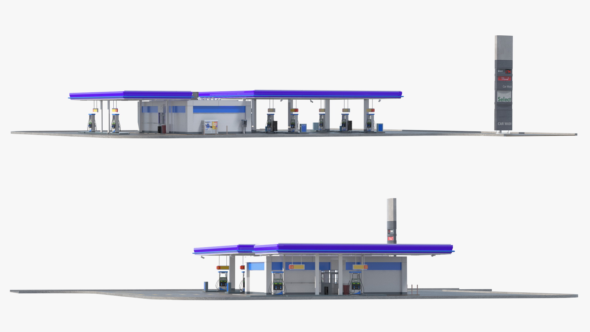 Large Gas Station Blue 3D